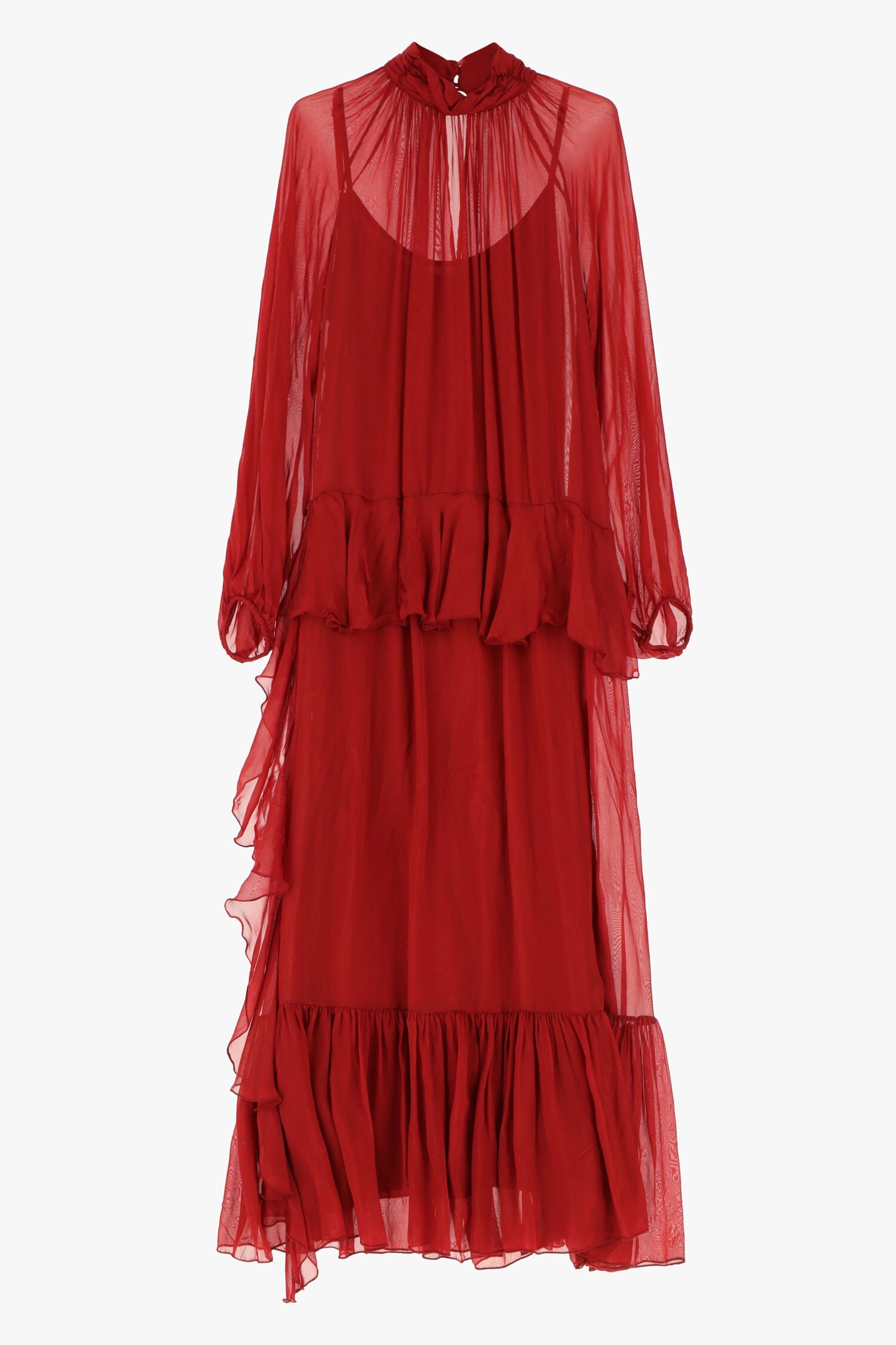 Abito Lungo Plissettato Con Volant E Collo Alto Dixie