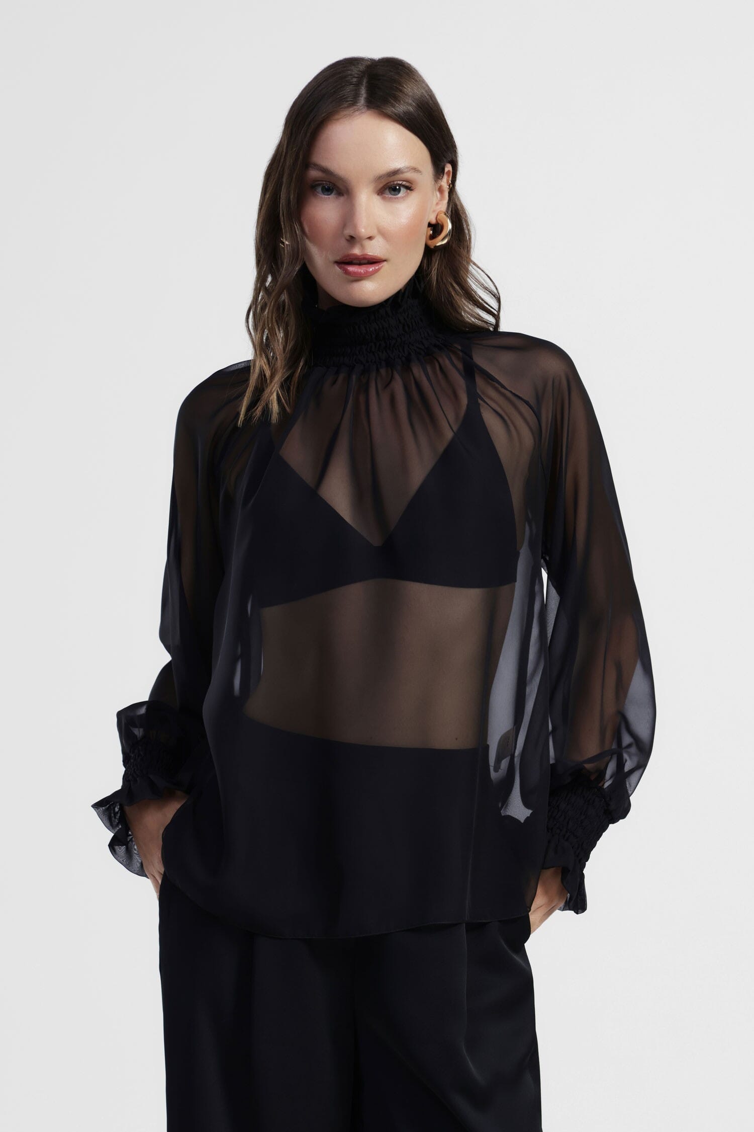 Shirt Ampia Trasparente Con Maniche Arricciate Dixie