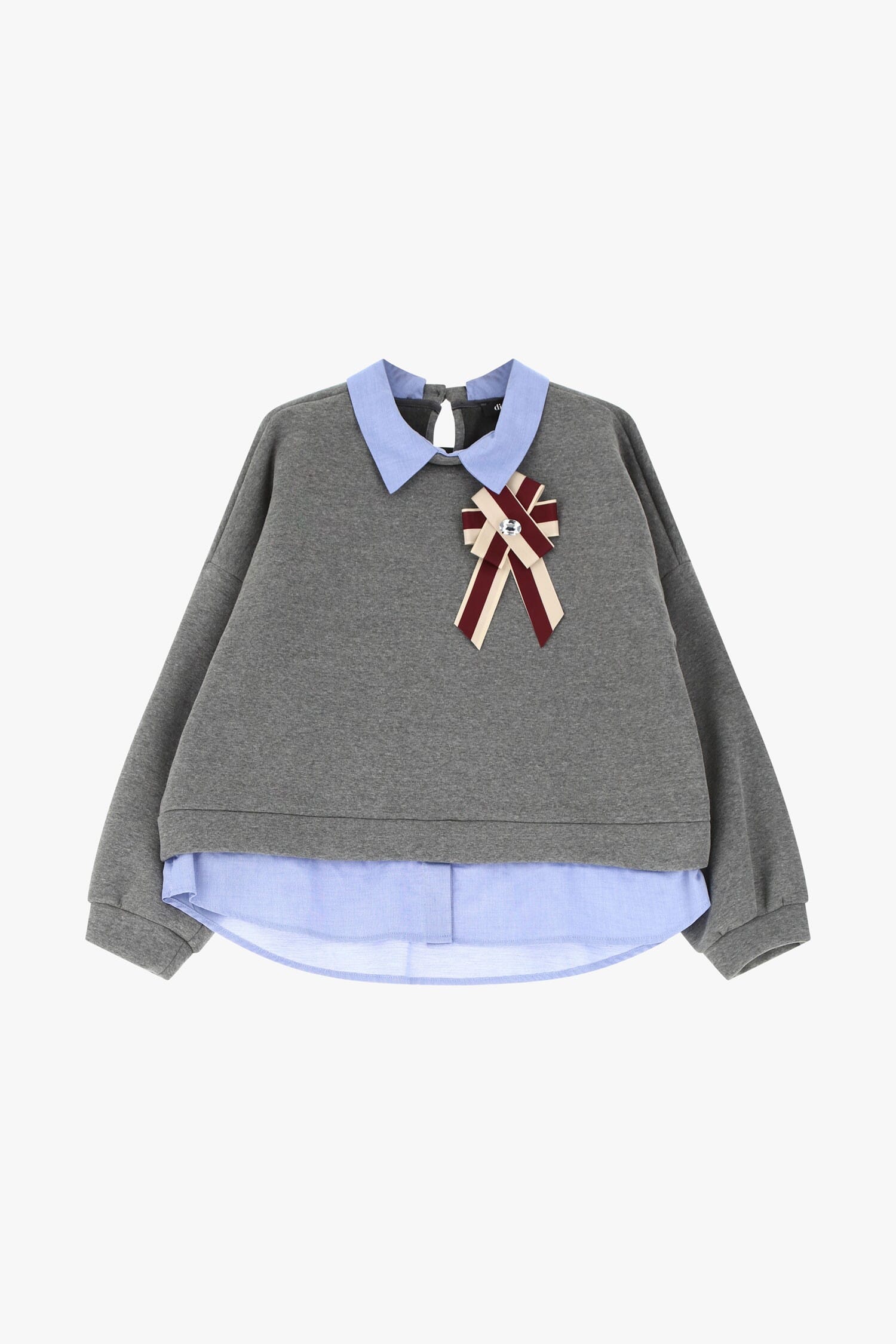 Hoodless Sweatshirt With Polo Collar And Jewel Bow Dixie