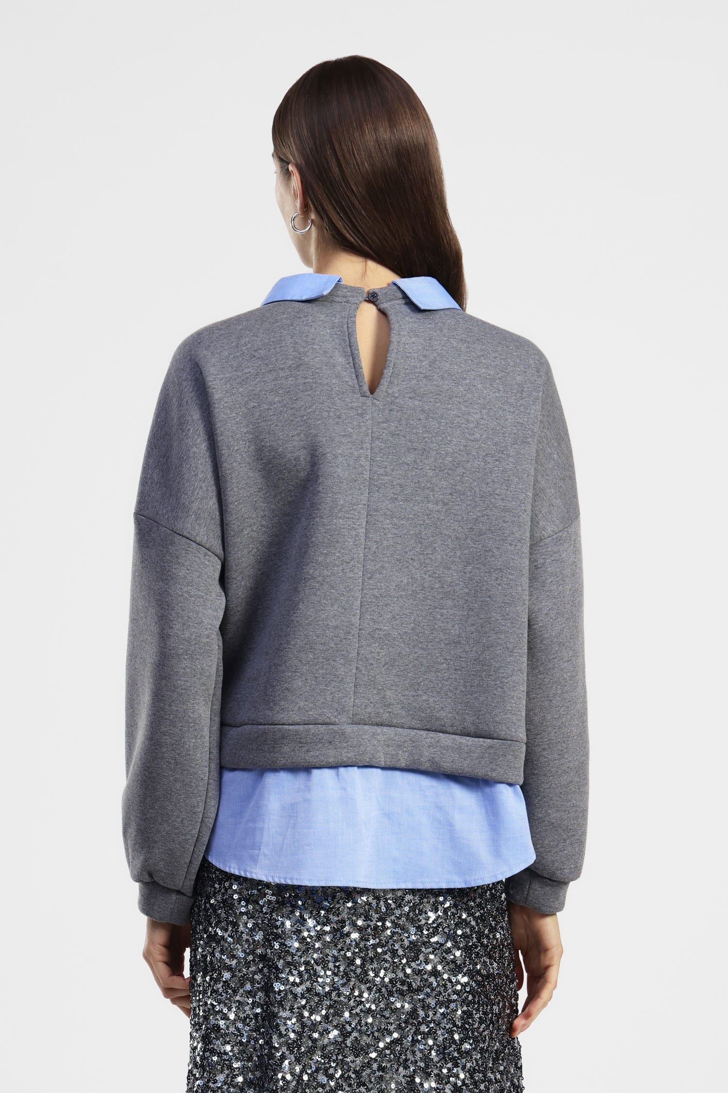 Hoodless Sweatshirt With Polo Collar And Jewel Bow Dixie