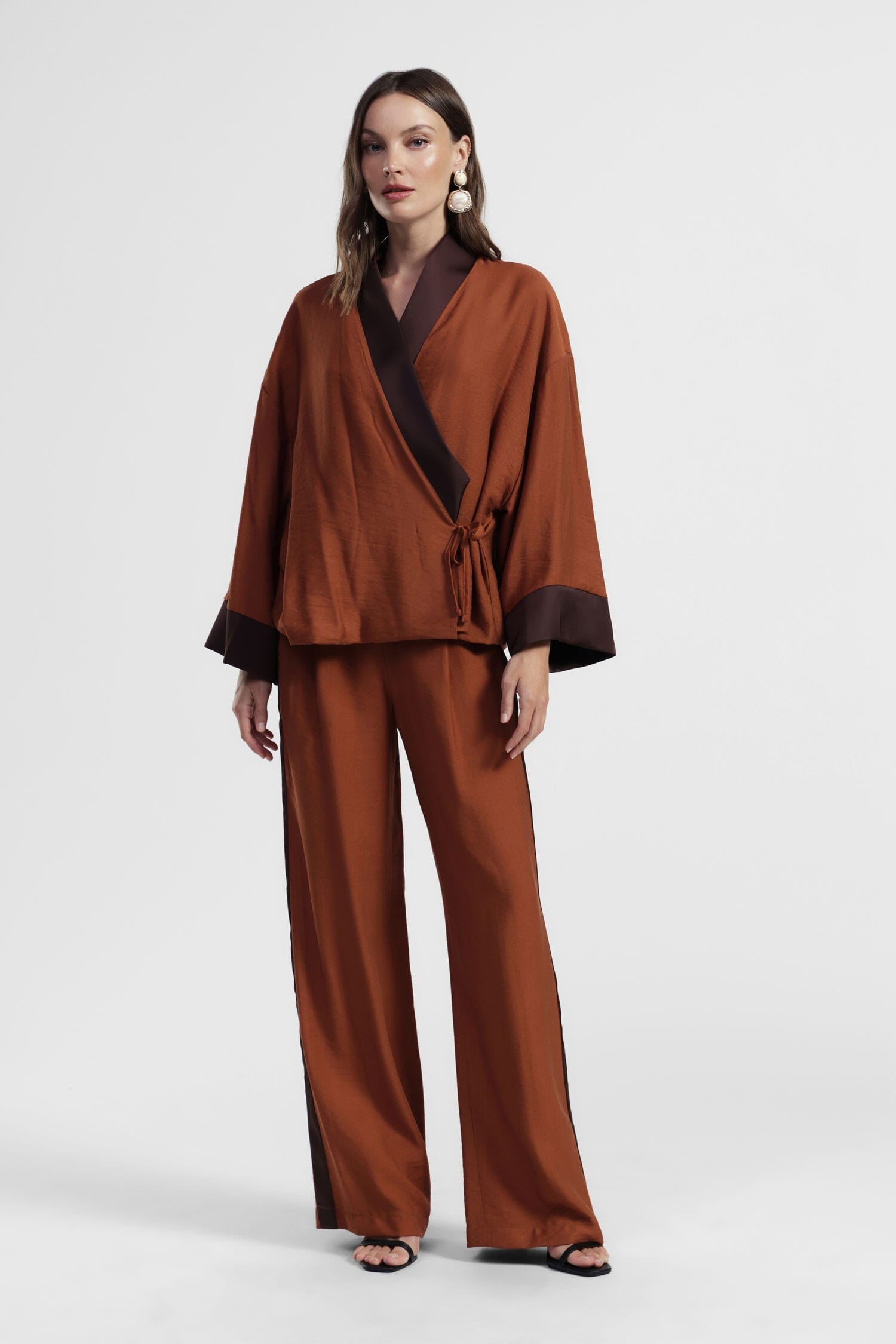 Pantalon palazzo taille haute avec bandes latérales Dixie