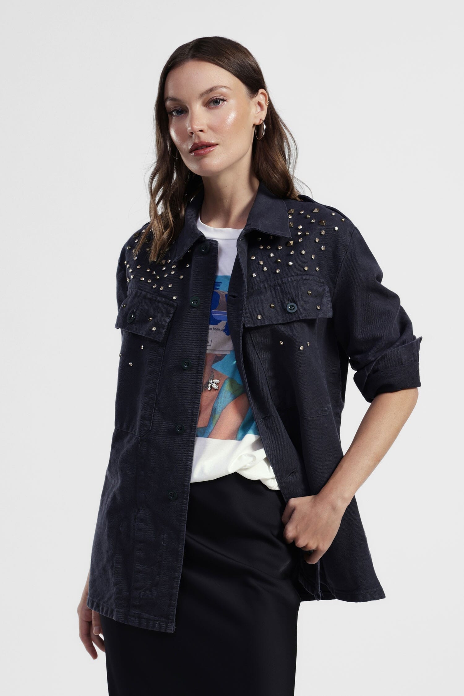 Shirt Jacket With Buttons And Decorative Studs Dixie