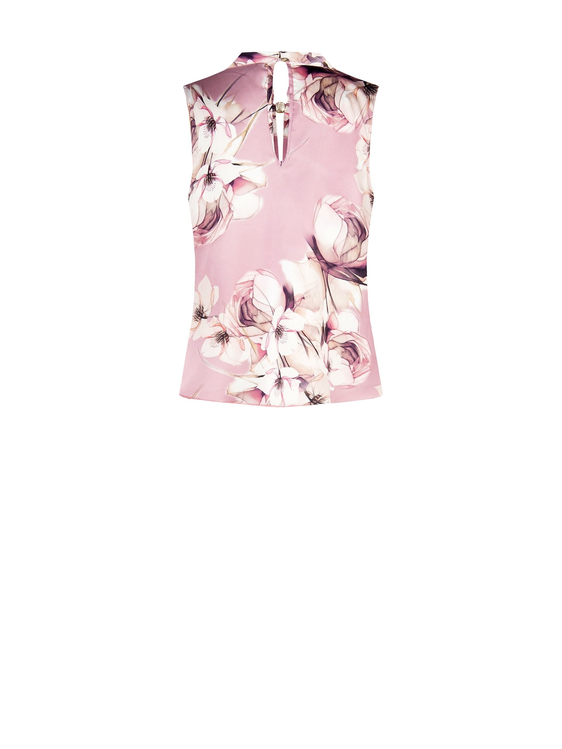 Blusa Ampia Sfiancata In Raso A Fiori Con Dettaglio Gioiello Rinascimento