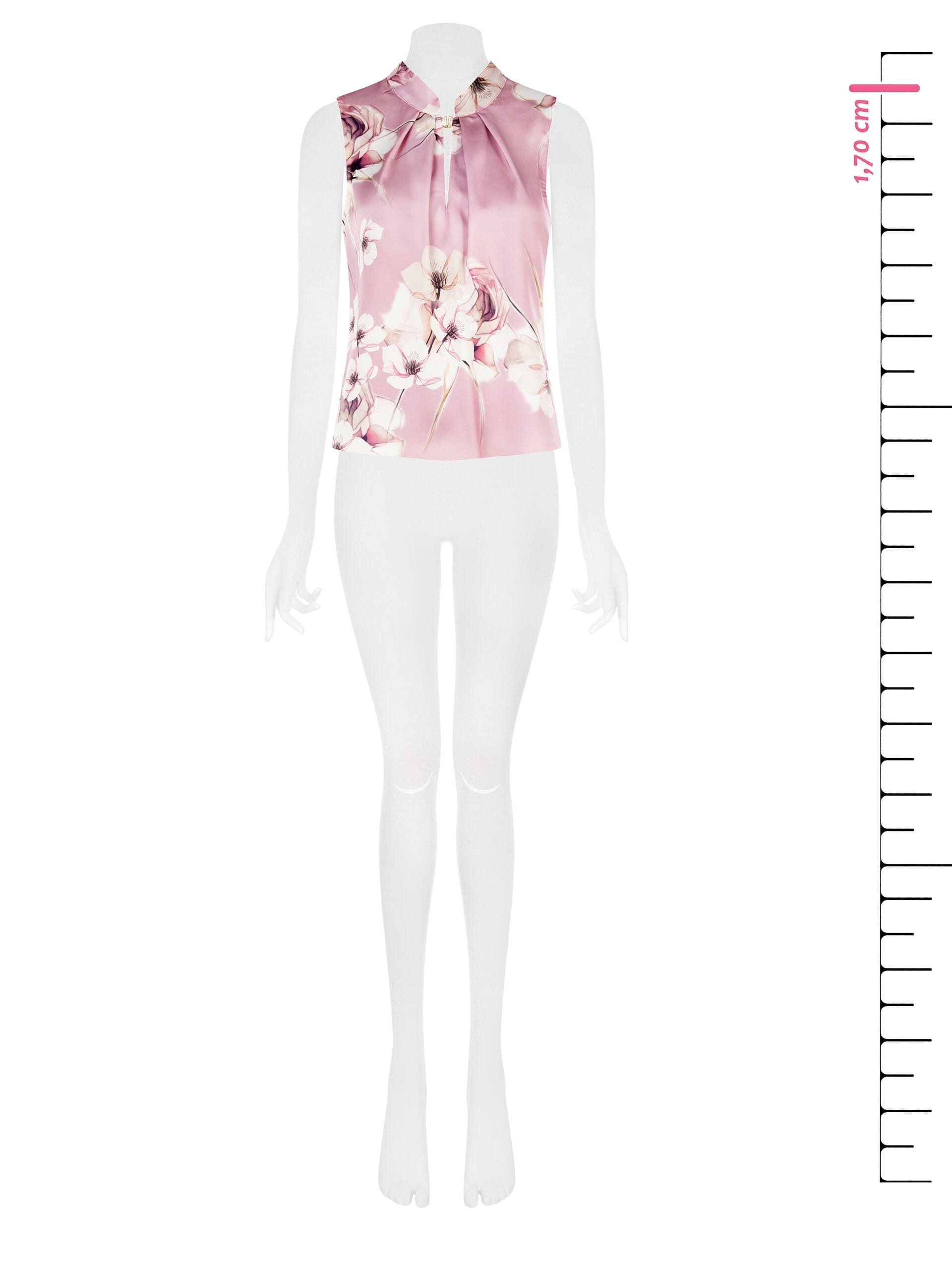 Blusa Ampia Sfiancata In Raso A Fiori Con Dettaglio Gioiello Rinascimento