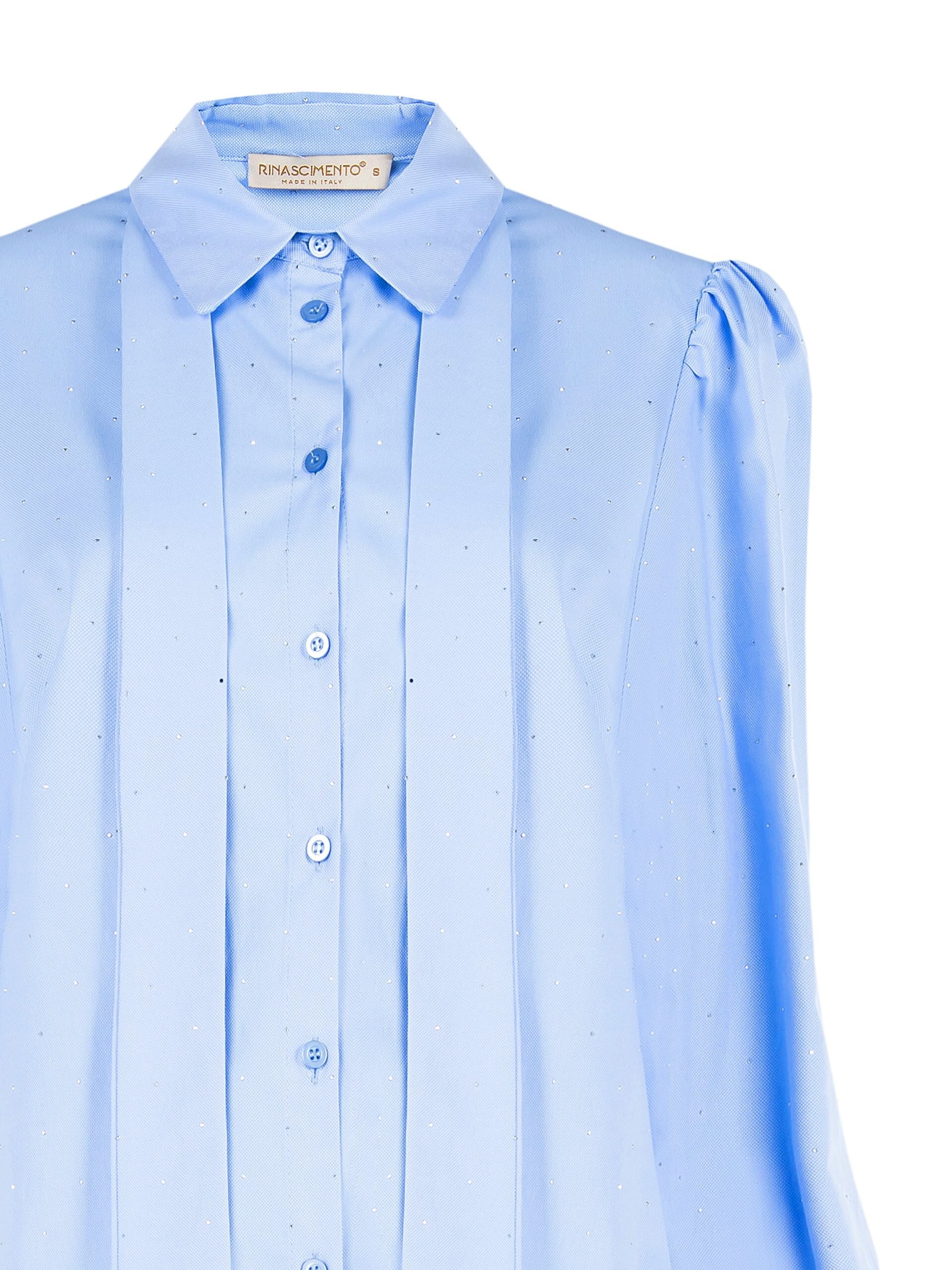 Chemise large en coton mélangé recouverte de petits strass avec nœud Rinascimento