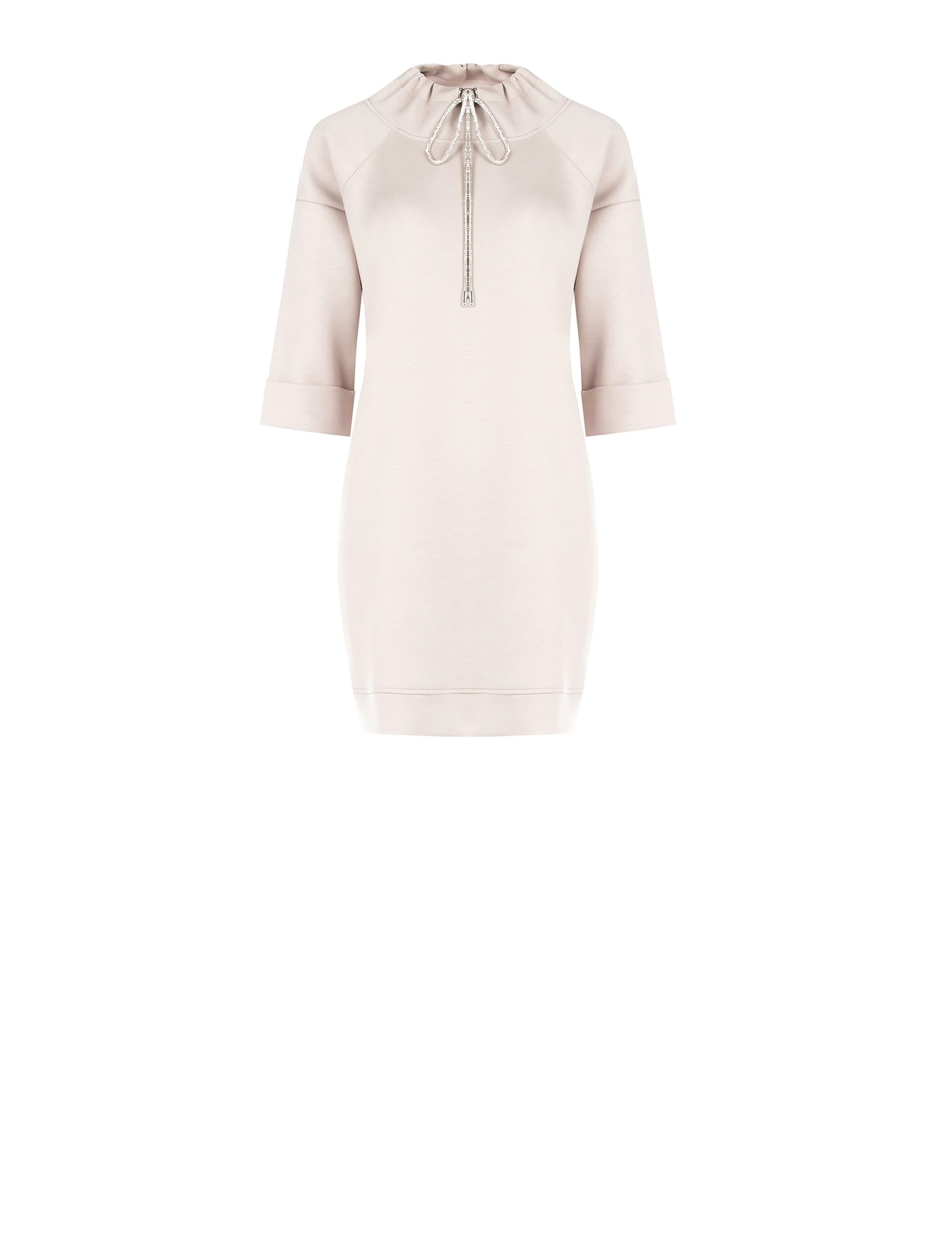 Abito Corto A Trapezio In Neoprene Con Collo Alto E Cordoncino Di Strass Rinascimento