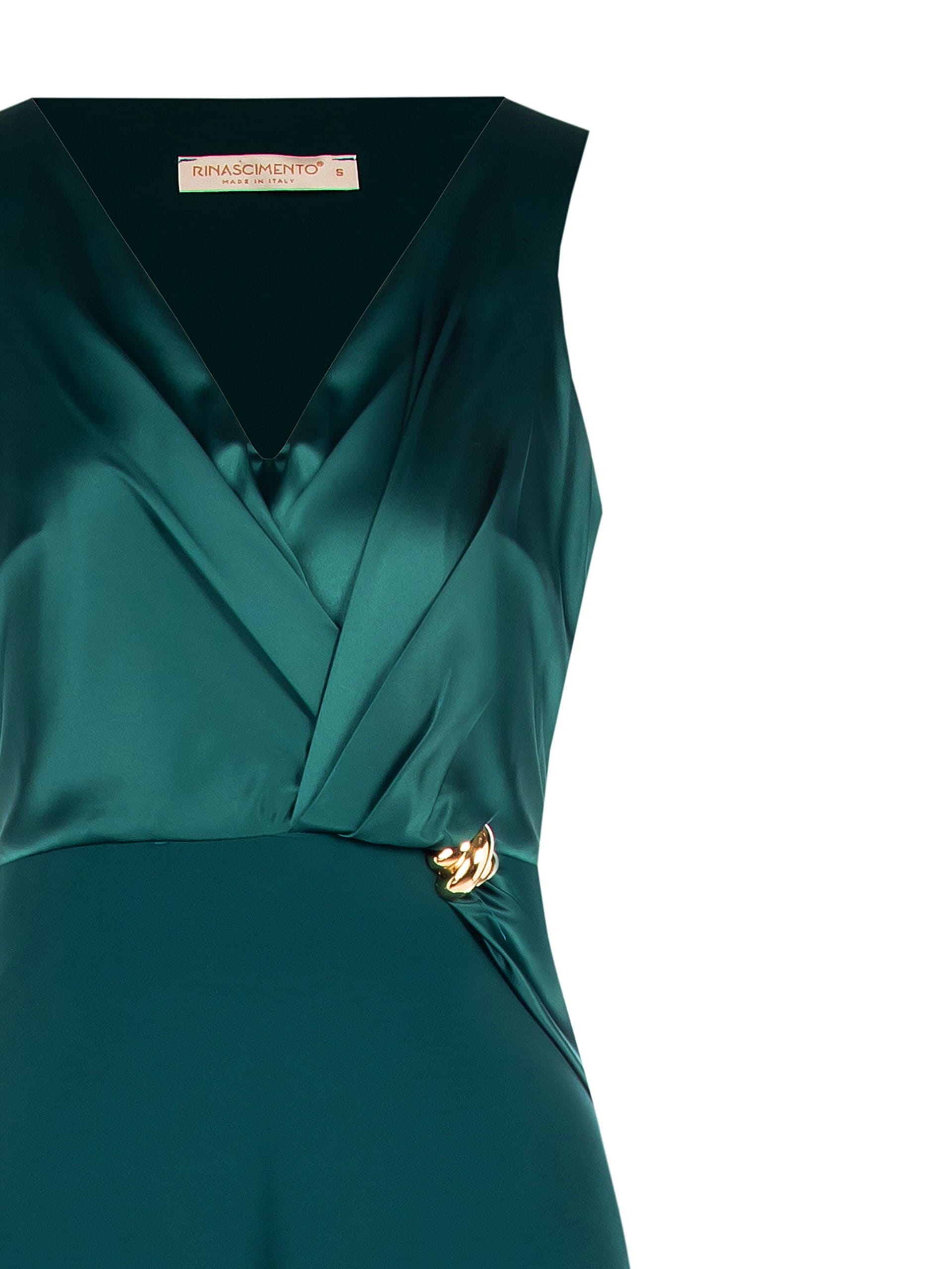 Abito Lungo In Tessuto Fluido E Corpetto In Raso Con Dettaglio Gioiello Rinascimento