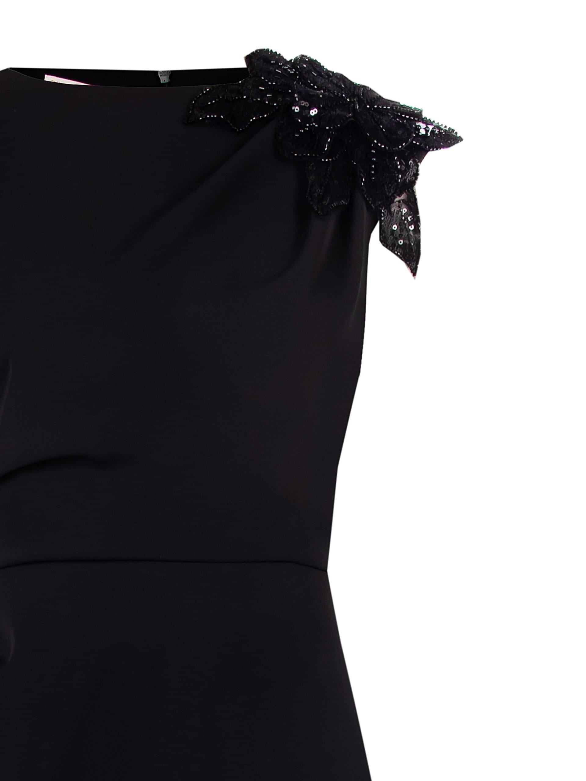 Abito Lungo A Tubino In Tessuto Fluido Con Fiore Ricoperto Di Perle Rinascimento