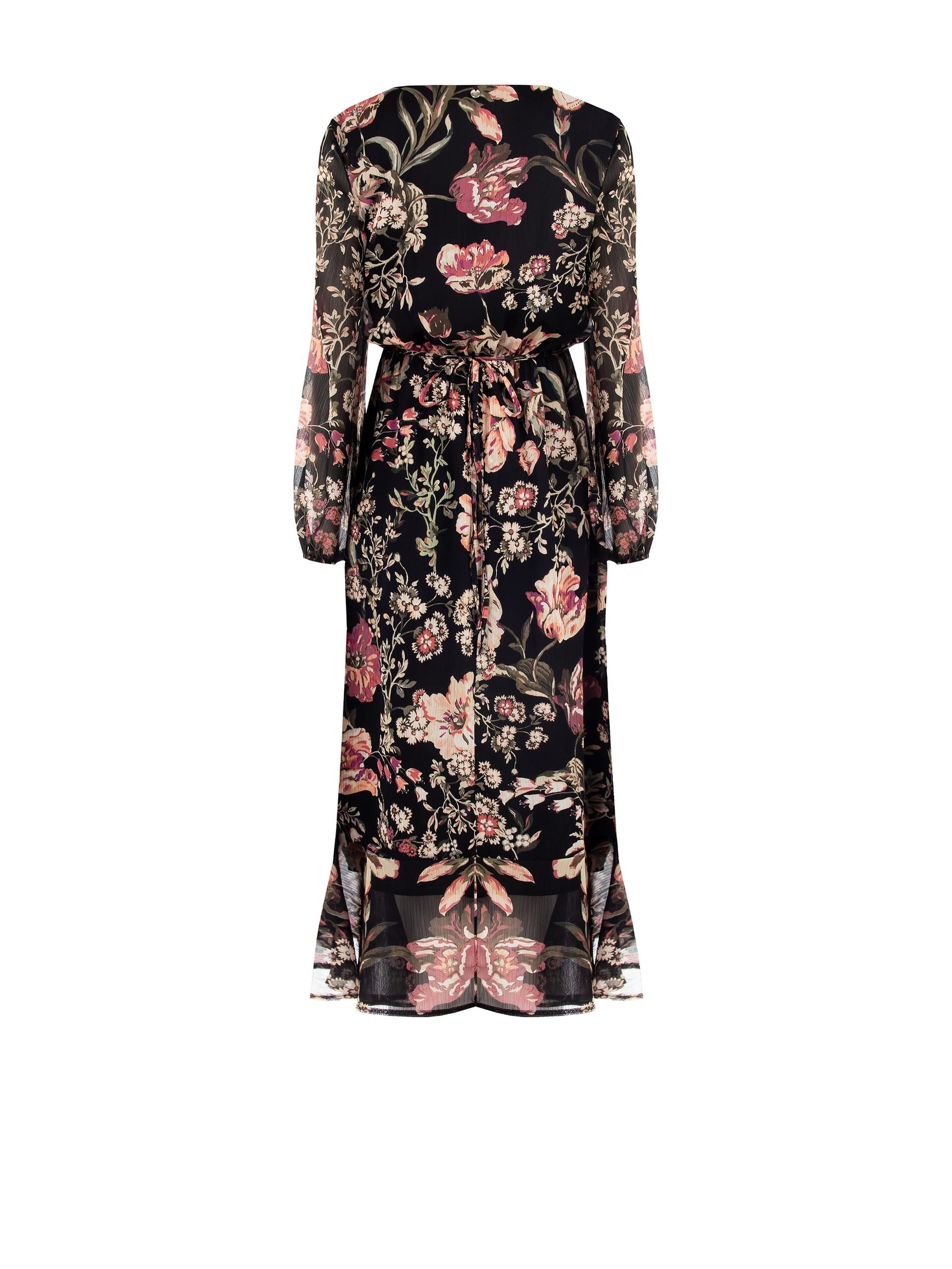 Abito Lungo In Chiffon Creponne Con Scollo A V E Volant Rinascimento