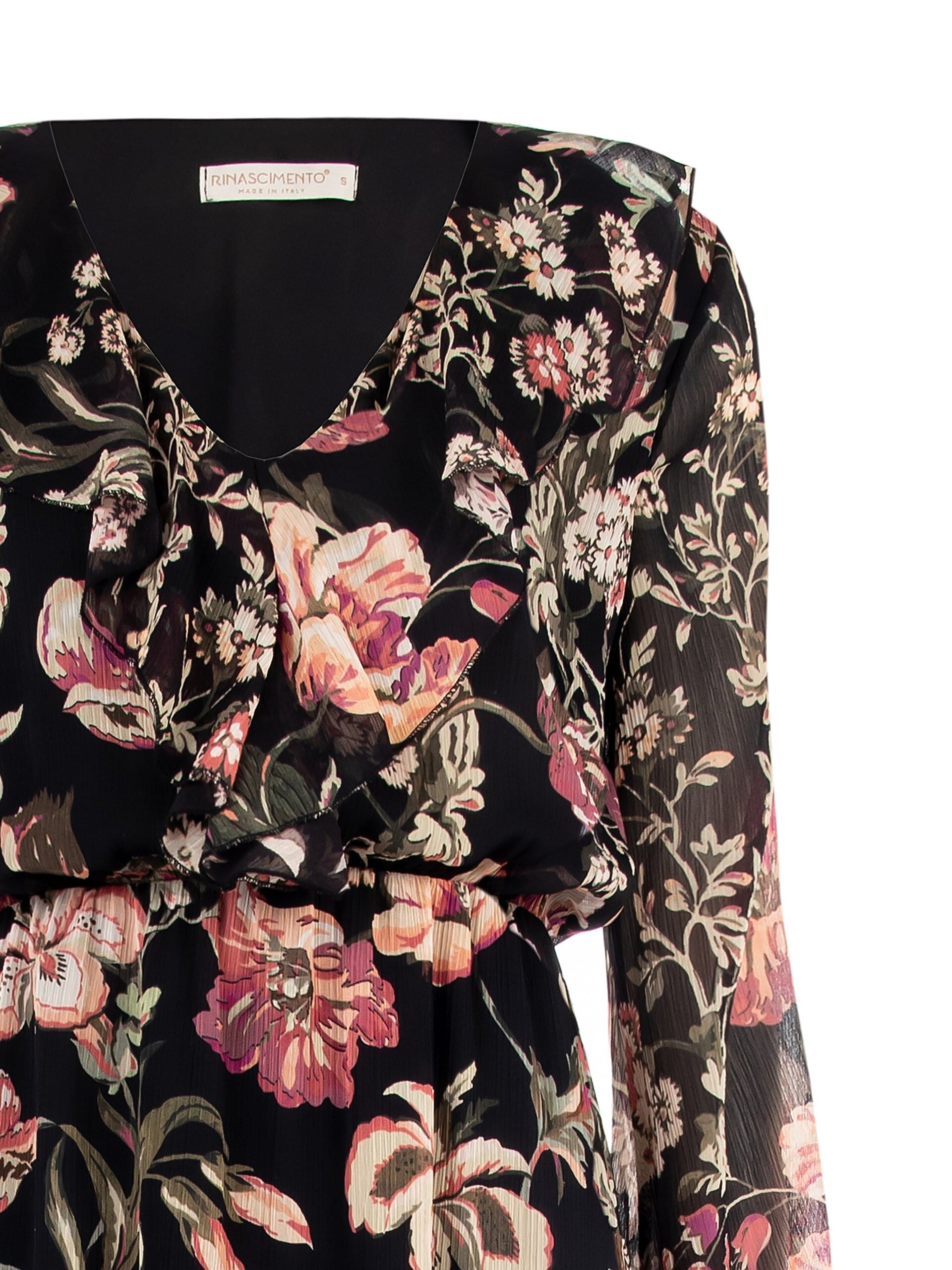 Abito Lungo In Chiffon Creponne Con Scollo A V E Volant Rinascimento