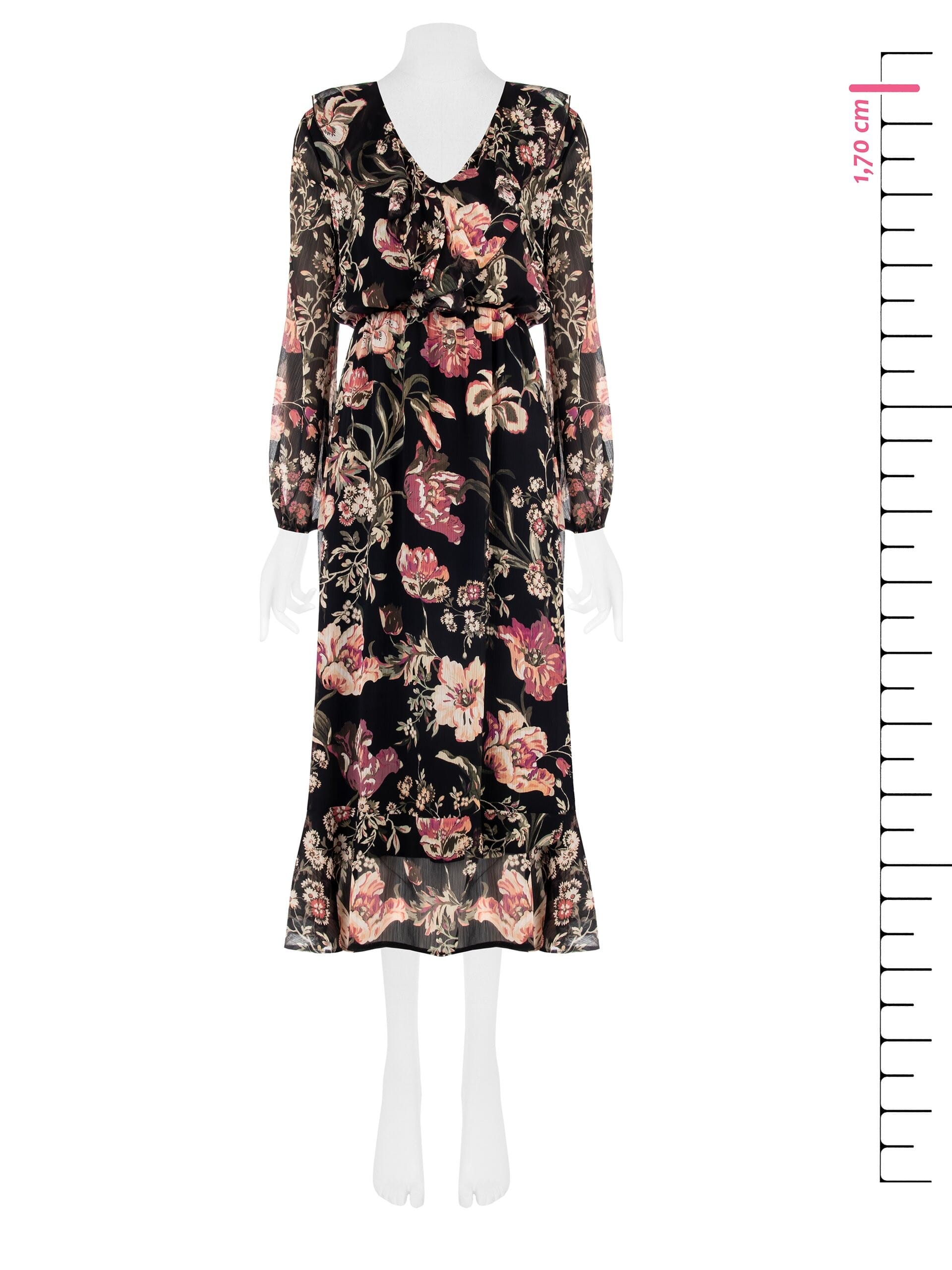 Abito Lungo In Chiffon Creponne Con Scollo A V E Volant Rinascimento