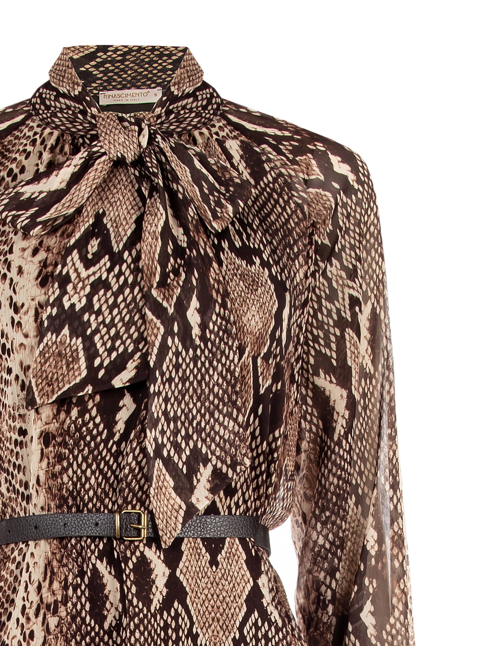 Abito Corto In Chiffon Pitonato Con Cravattino Rinascimento