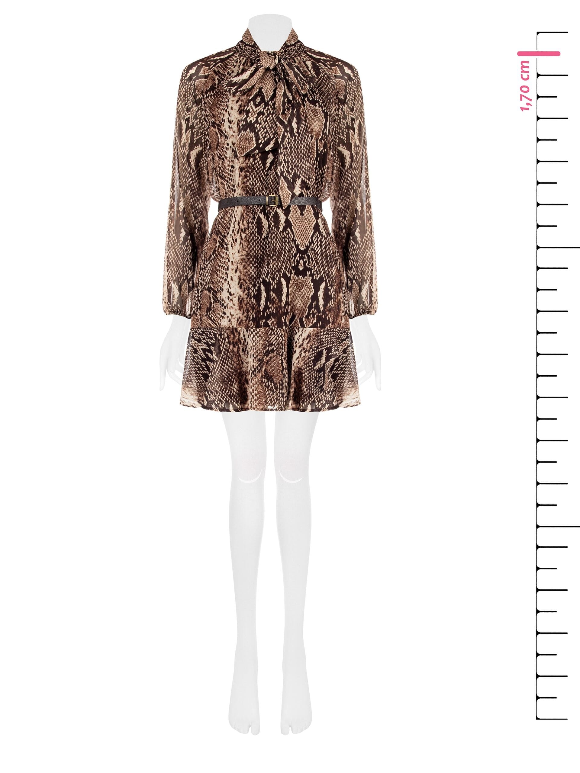 Abito Corto In Chiffon Pitonato Con Cravattino Rinascimento