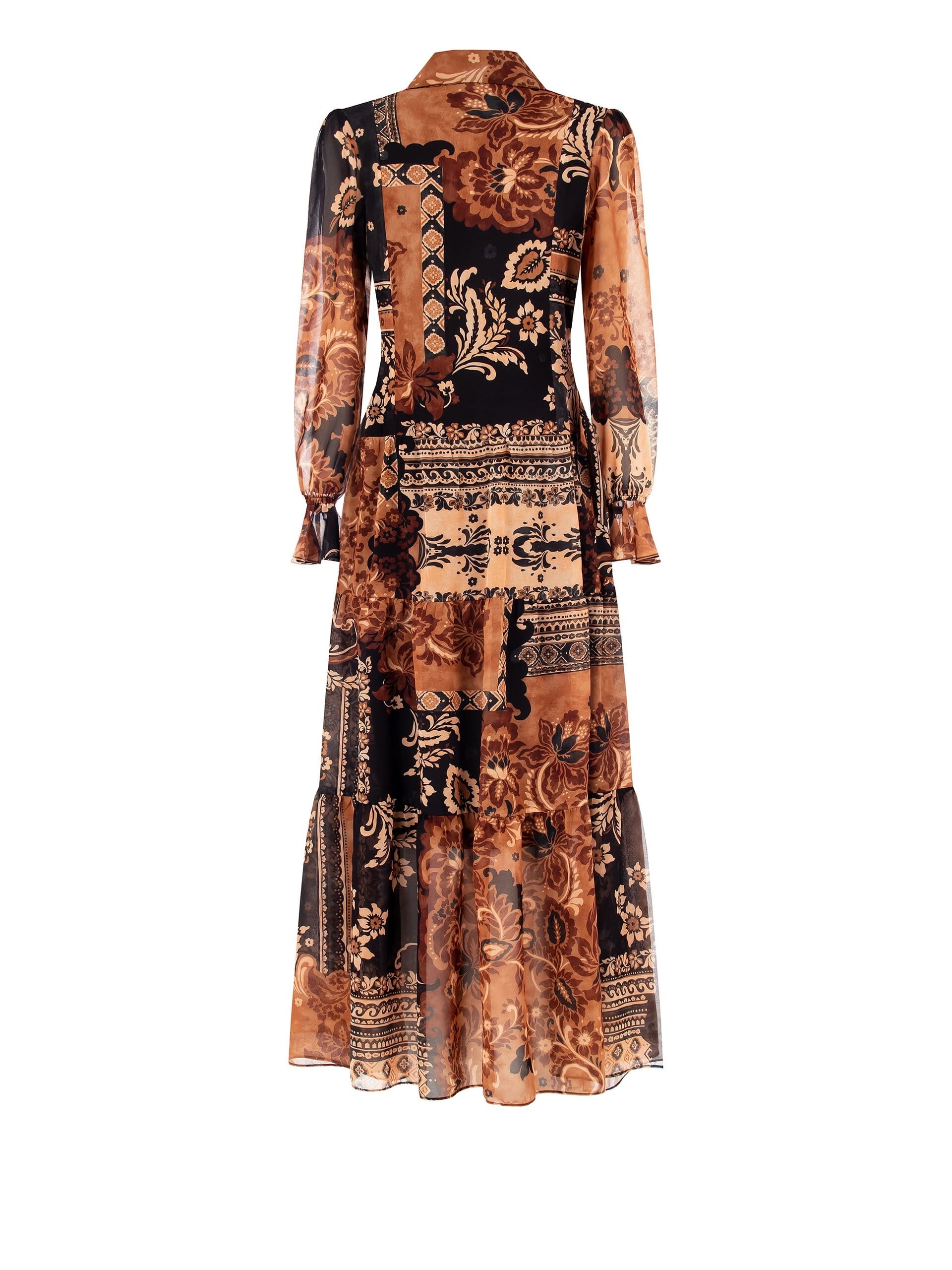 Abito Lungo Chemisier A Balze In Georgette Con Catena E Nappe Rinascimento