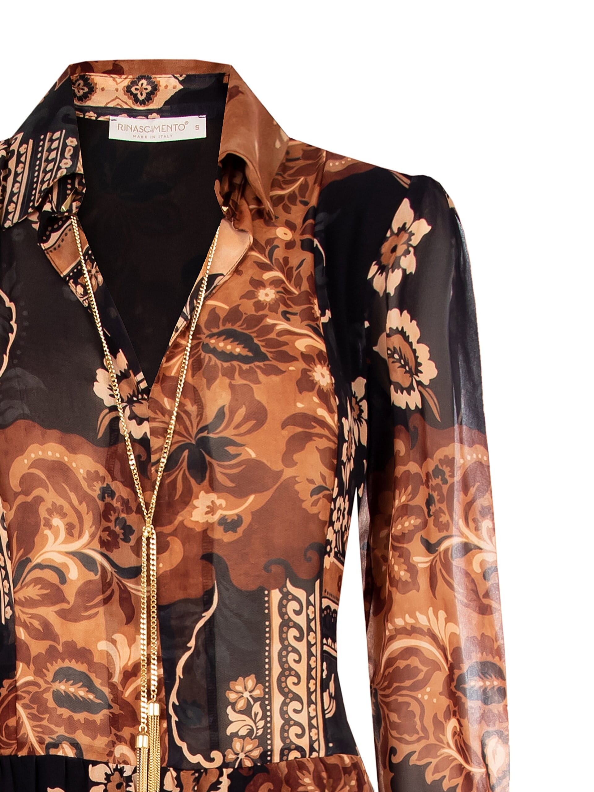 Abito Lungo Chemisier A Balze In Georgette Con Catena E Nappe Rinascimento