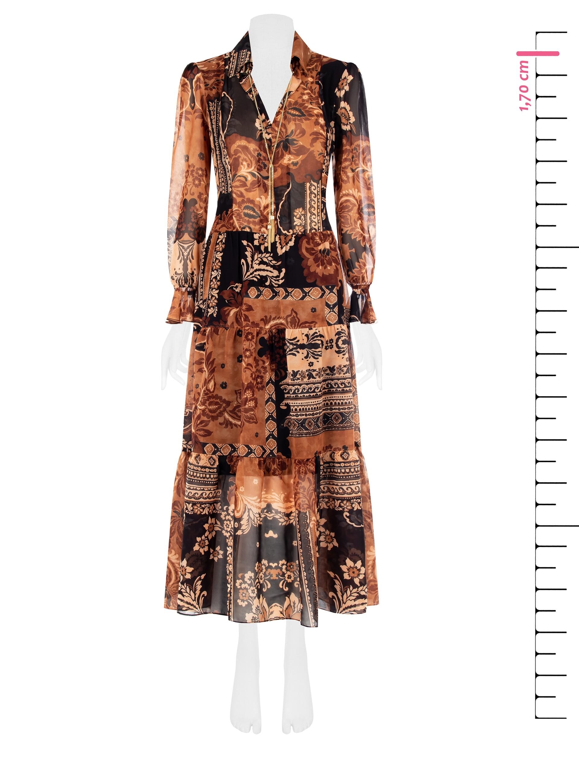 Abito Lungo Chemisier A Balze In Georgette Con Catena E Nappe Rinascimento