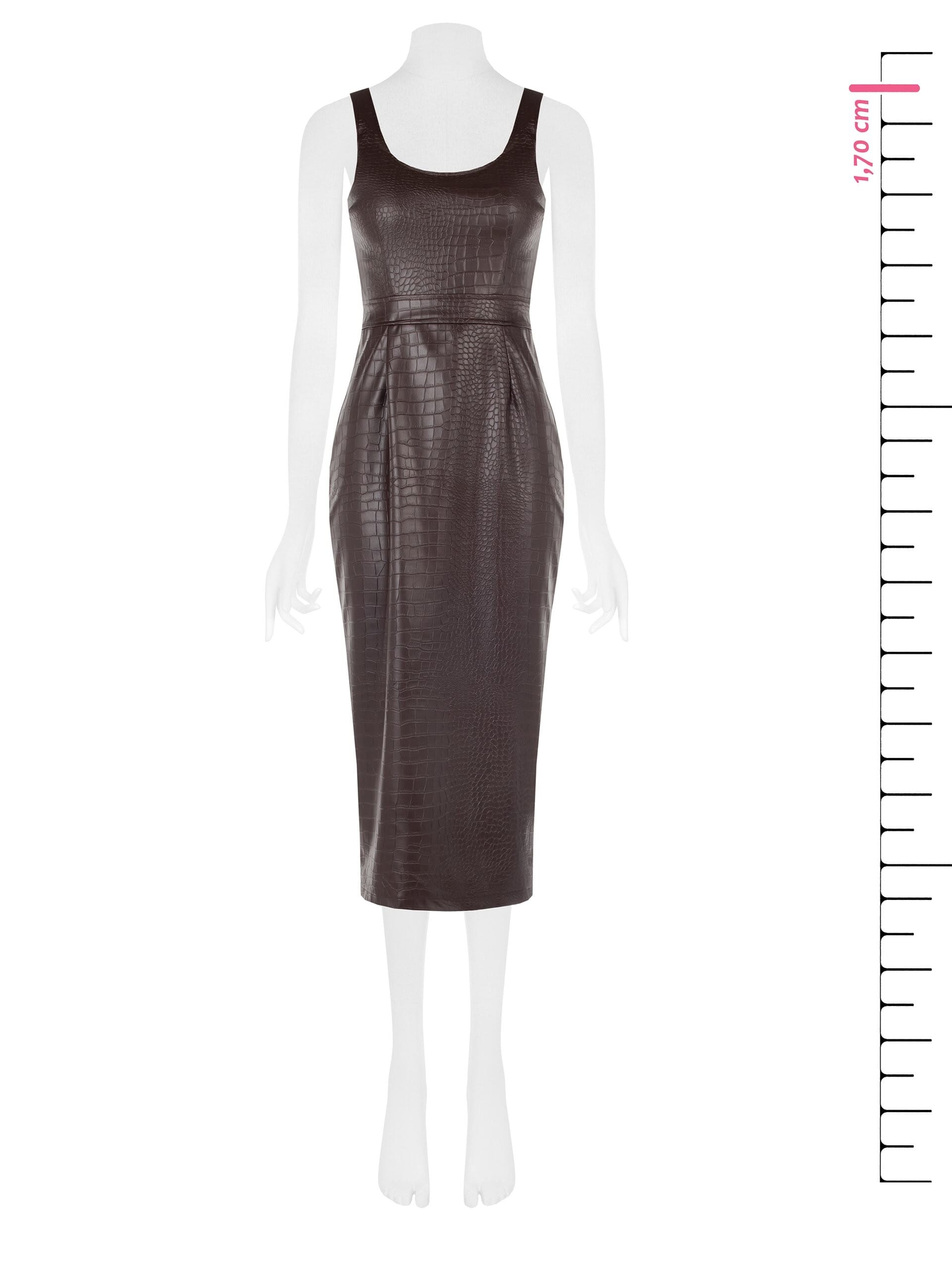 Coconut Leatherette Midi Sheath Dress With Split Back Rinascimento