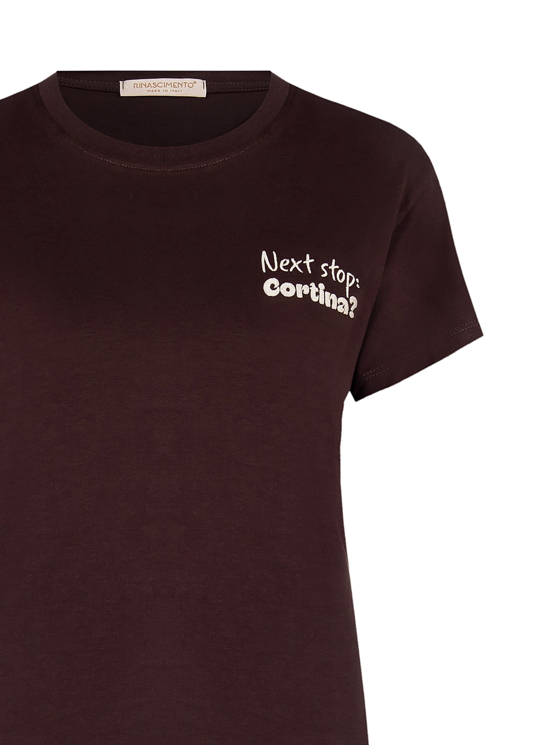 T-Shirt Regular In Cotone Con Slogan Ricamato Crema Lato Cuore Rinascimento