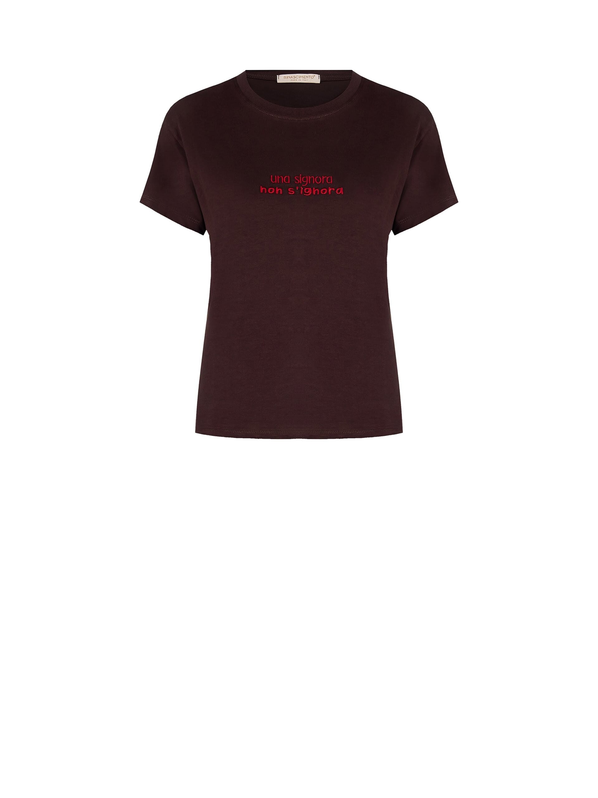 T-Shirt Regular In Cotone Con Slogan Ricamato Rosso Al Centro Rinascimento