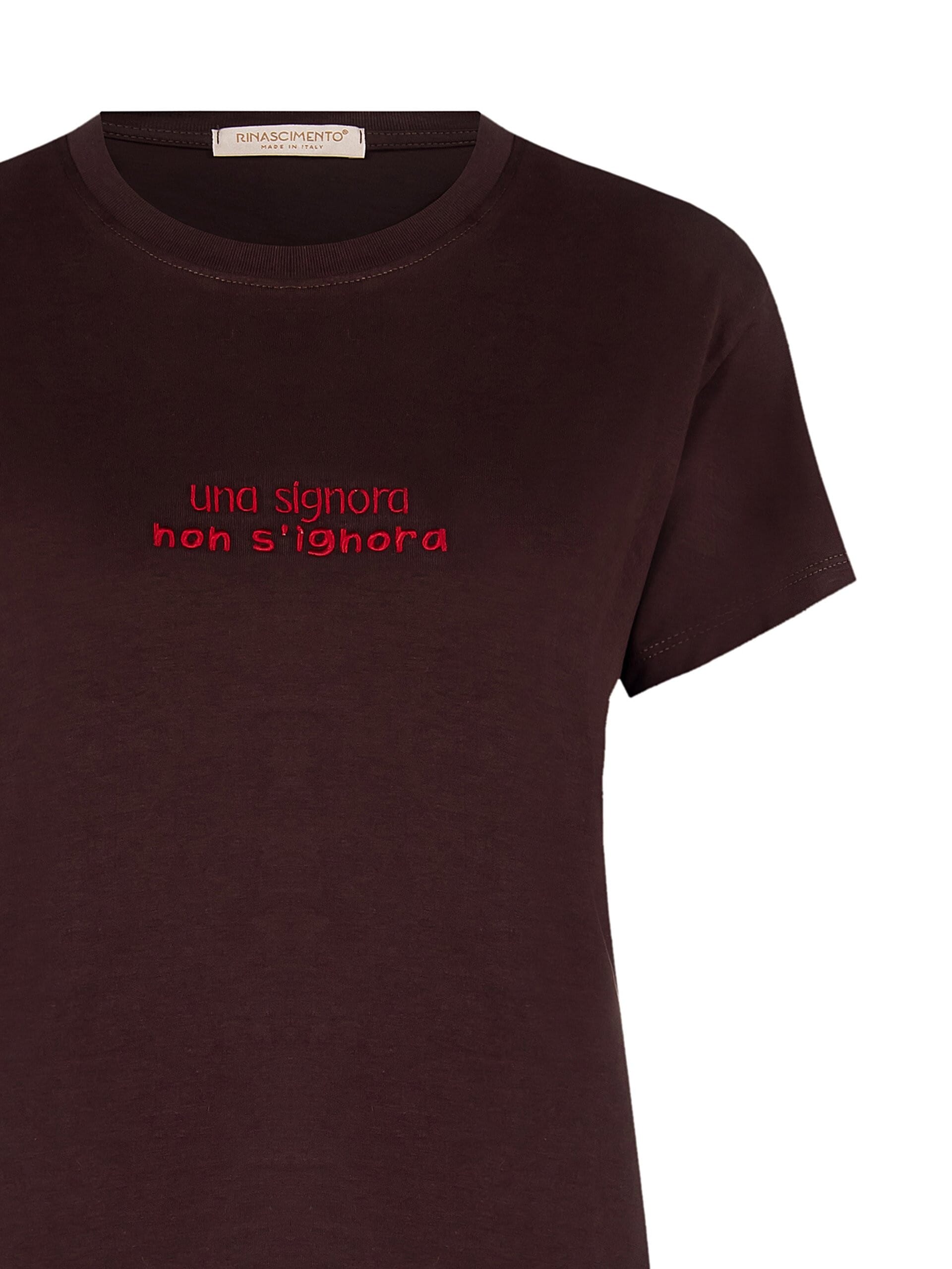T-Shirt Regular In Cotone Con Slogan Ricamato Rosso Al Centro Rinascimento