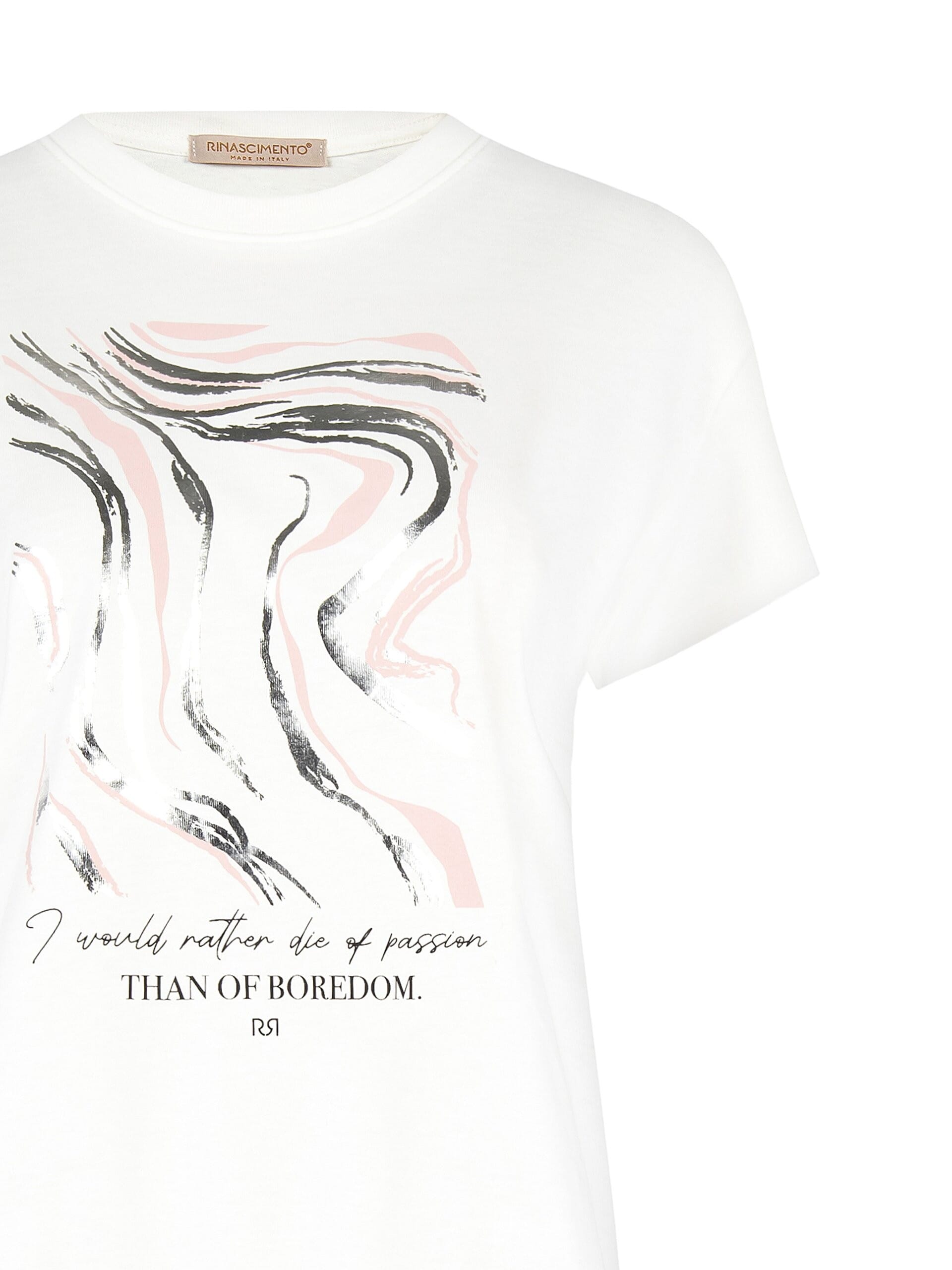 Regular Cotton T-Shirt with Slogan and Laminated Print Rinascimento