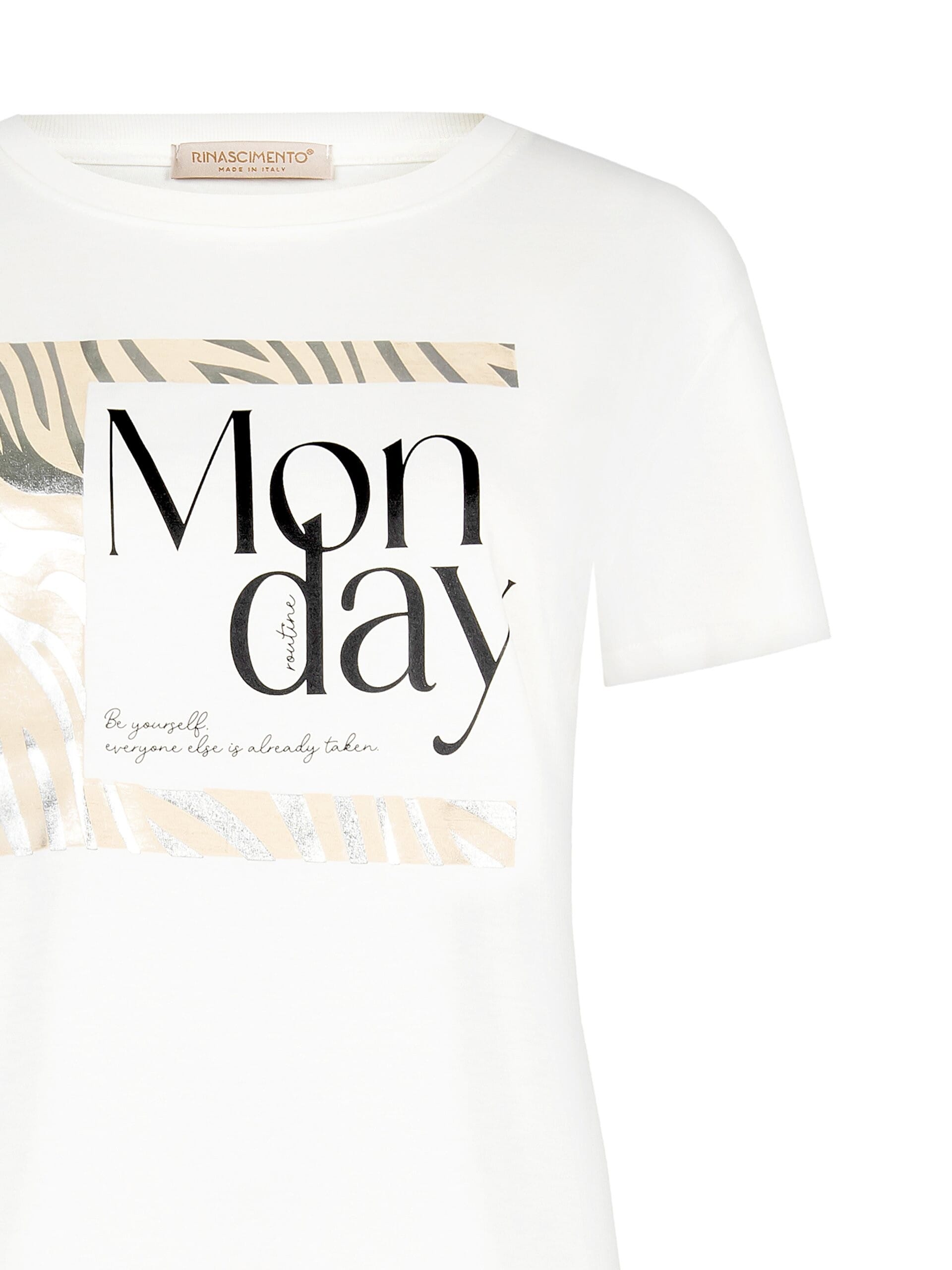 T-Shirt Regular In Cotone Con Stampa Laminata Volto Rinascimento