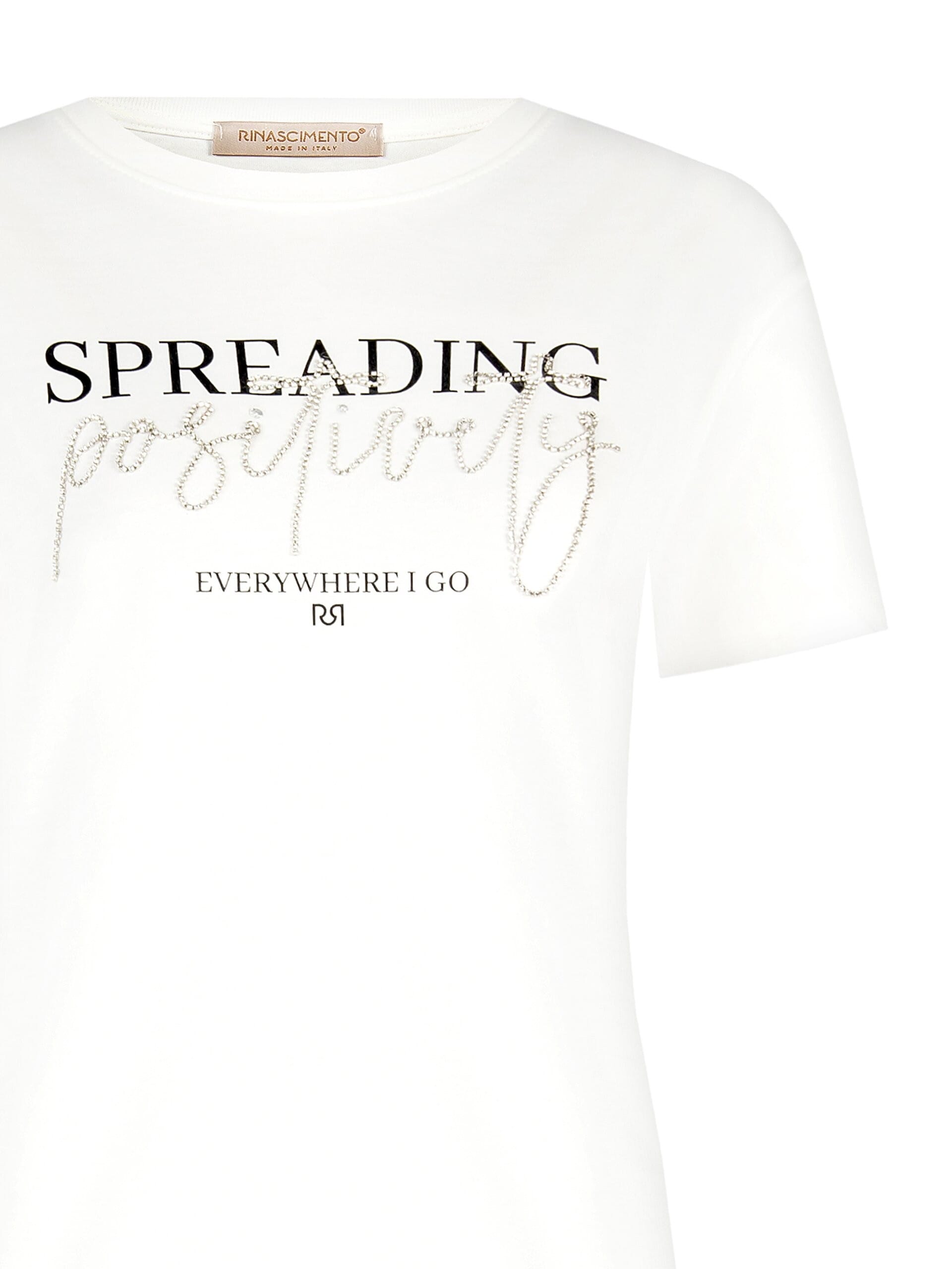 Cotton Regular T-Shirt with Sequined Slogan Rinascimento