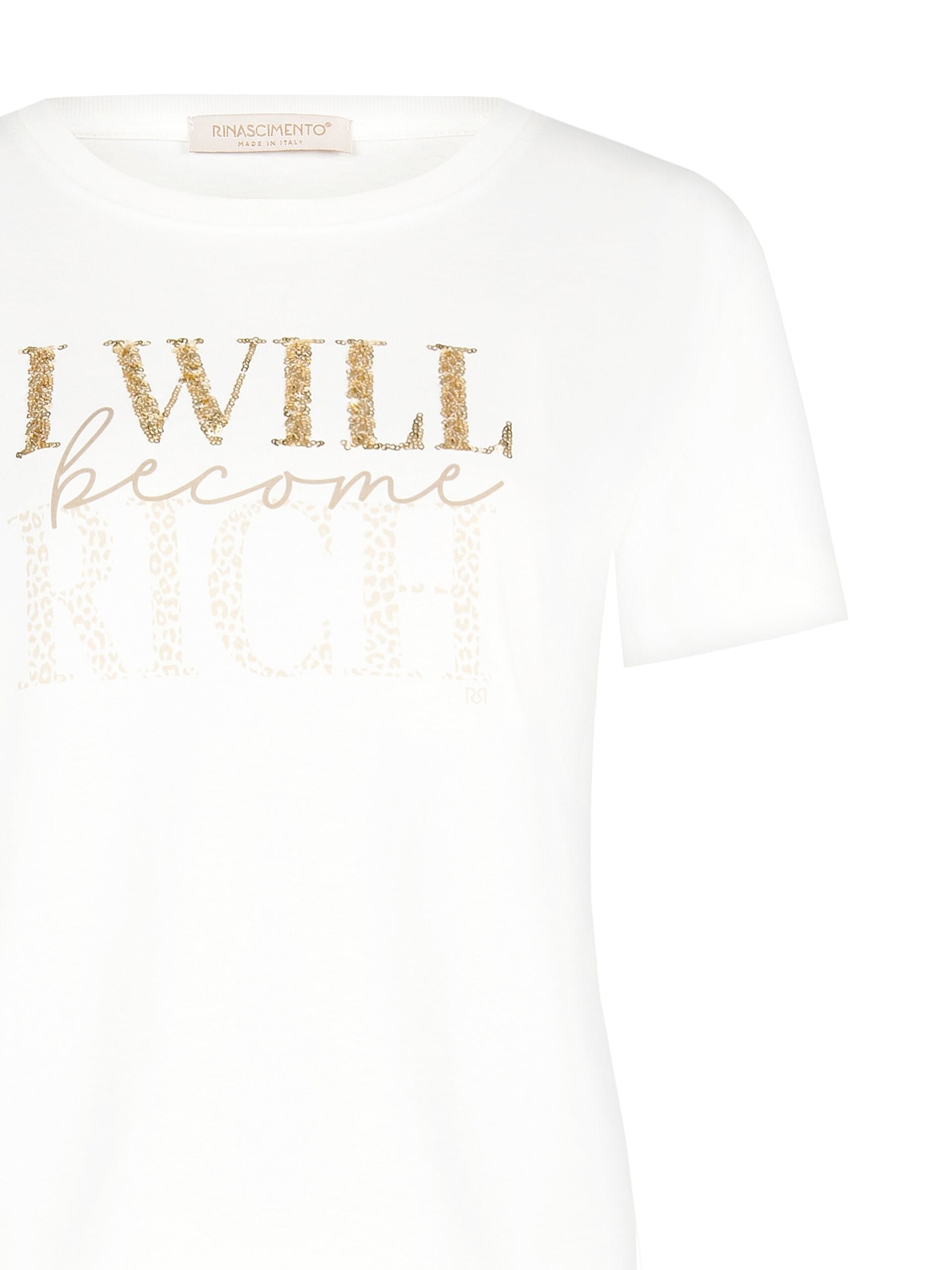 Regular Cotton T-Shirt With Slogan Print And Rhinestone Rinascimento