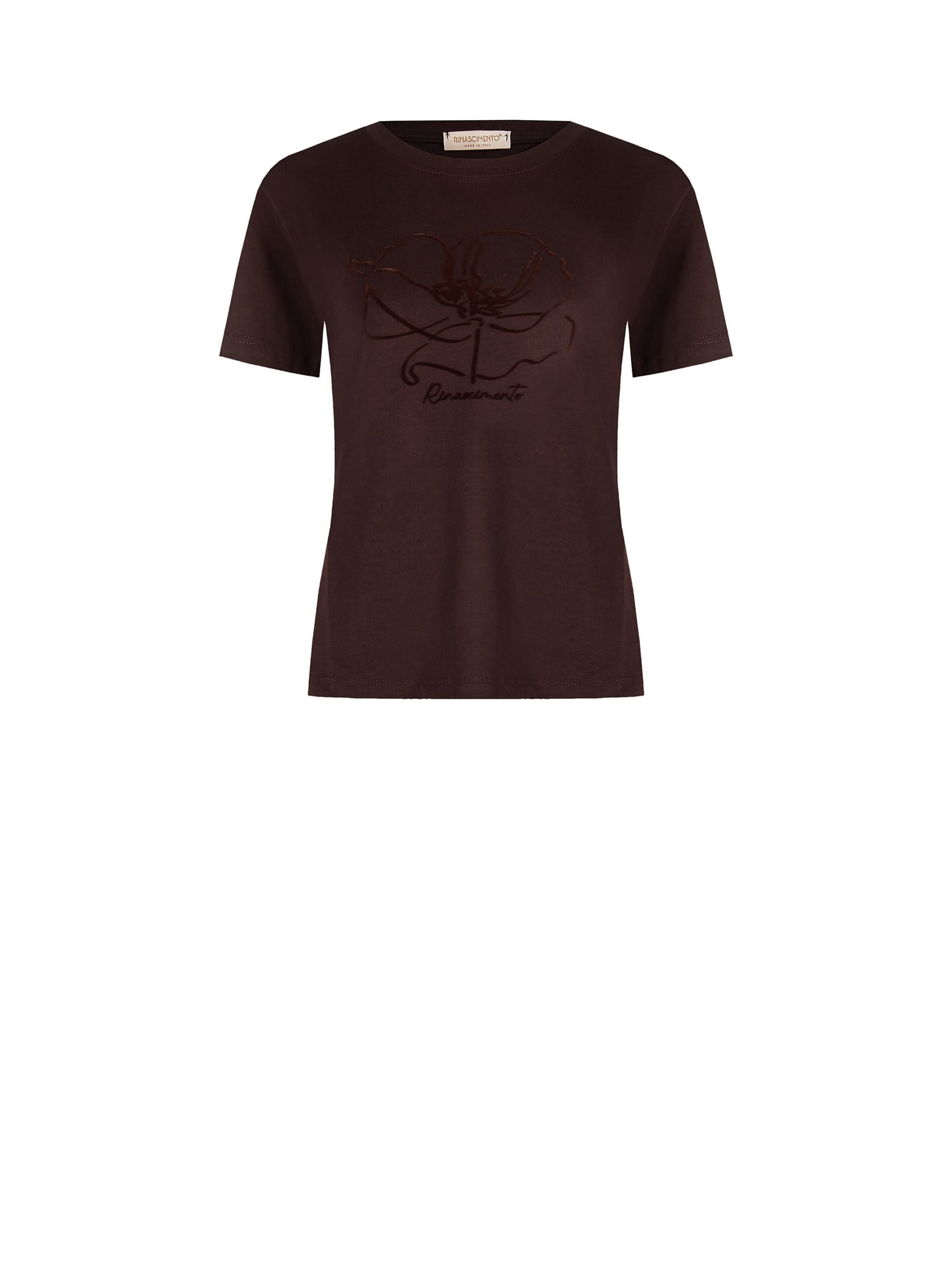 T-Shirt Regular In Cotone Con Stampa Fiore Floccato Rinascimento