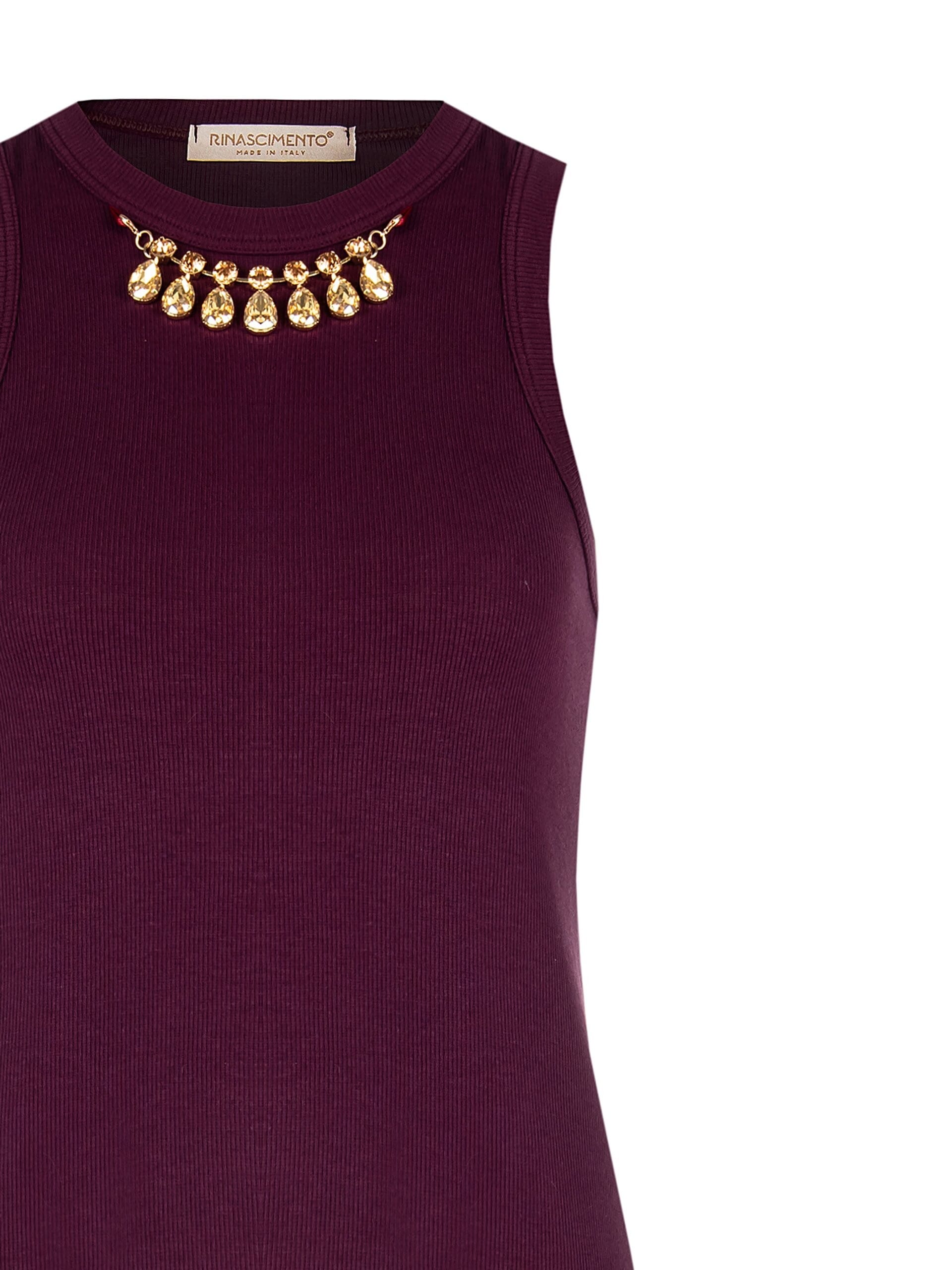 Top Aderente In Misto Cotone A Coste Con Collana Gioiello Removibile Rinascimento