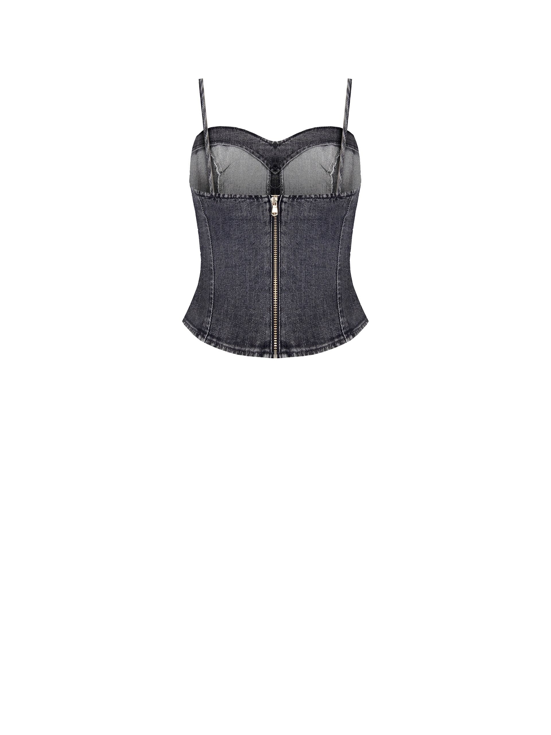 Top Bustier In Denim Ricoperto Di Strass Rinascimento