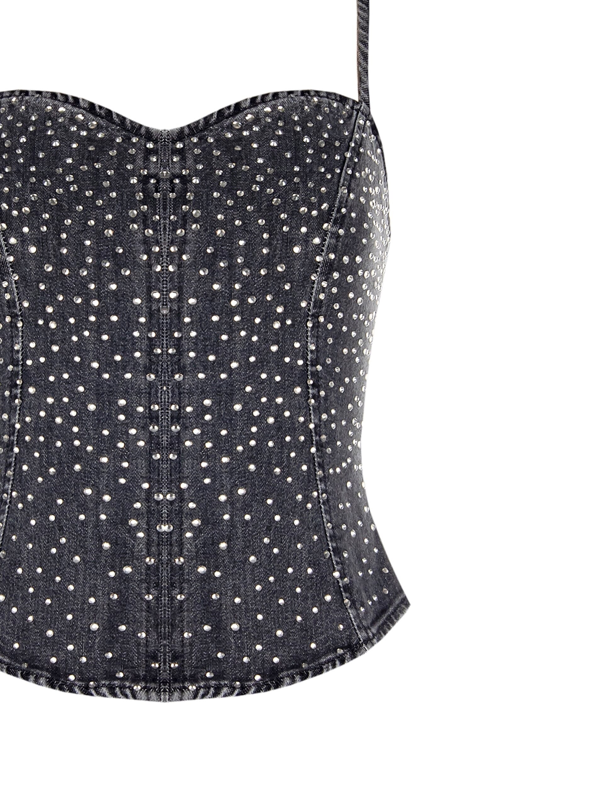 Top Bustier In Denim Ricoperto Di Strass Rinascimento