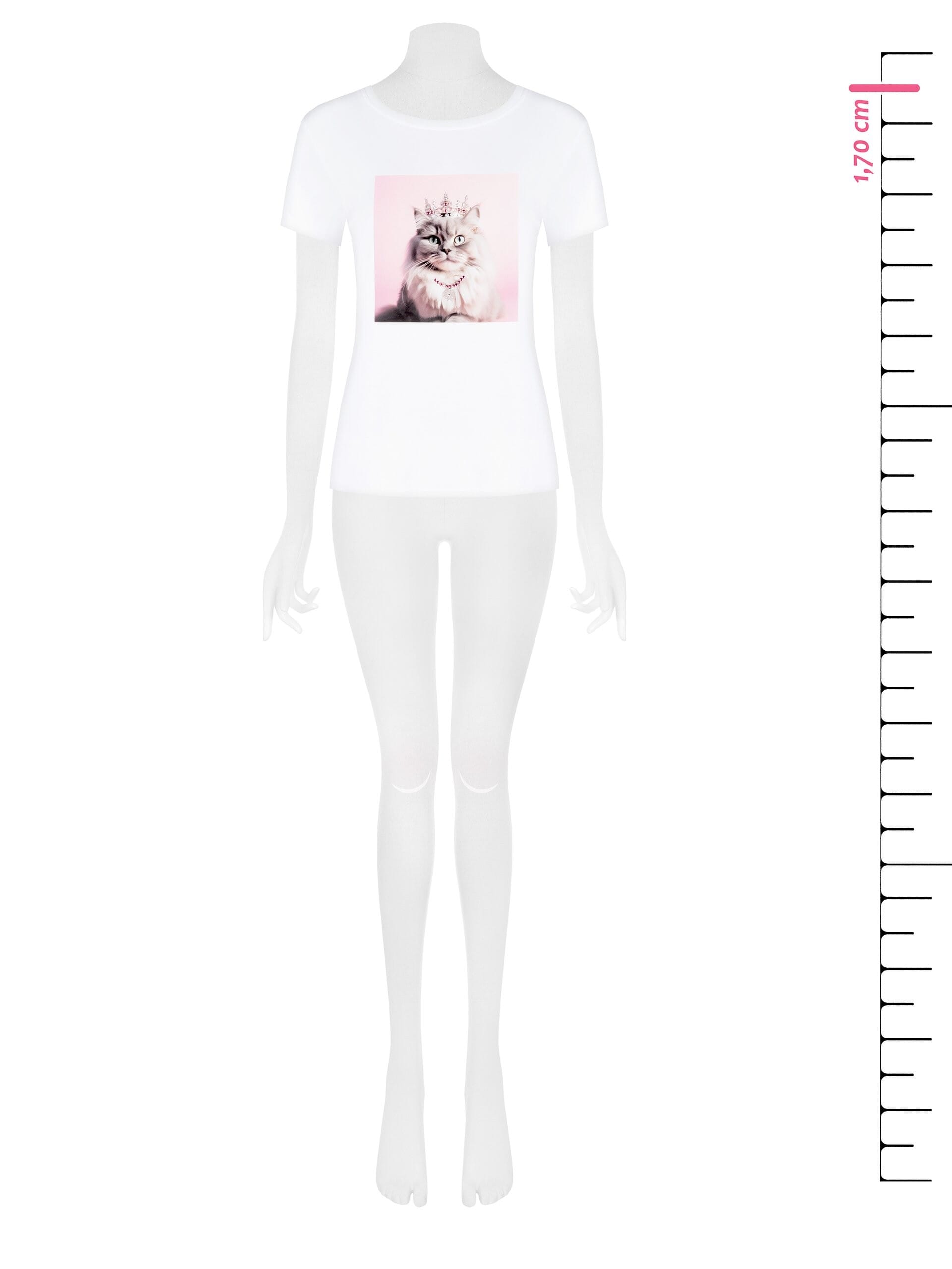 Regular Cotton Mix T-Shirt with Cat Print and Rinascimento Pearls