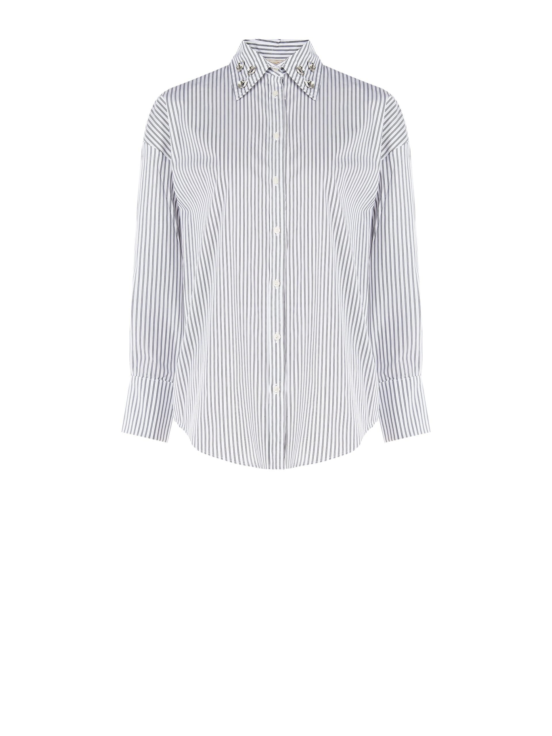 Camicia Over In Misto Cotone Con Cristalli Cabochon Sul Colletto Rinascimento