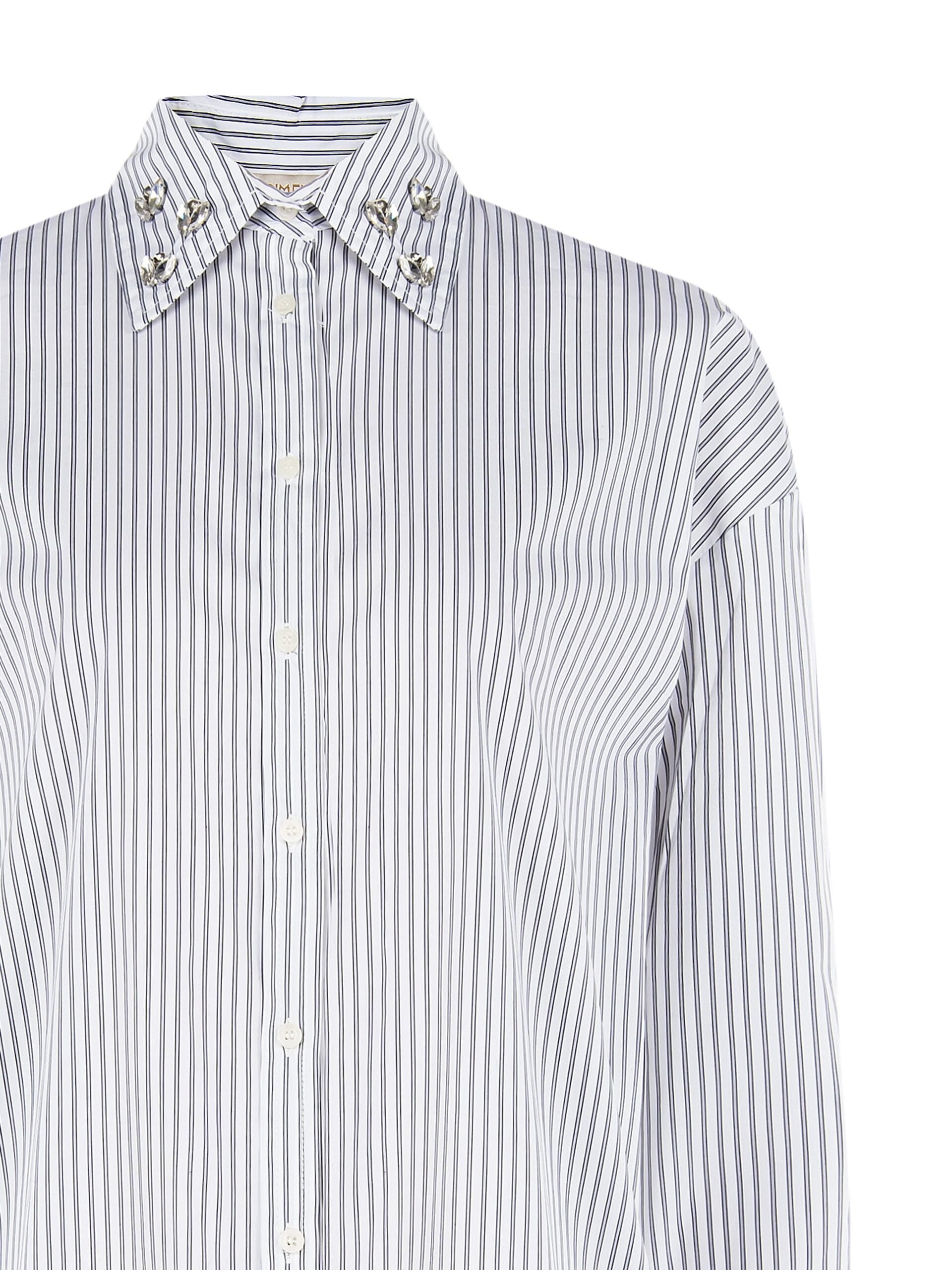 Camicia Over In Misto Cotone Con Cristalli Cabochon Sul Colletto Rinascimento