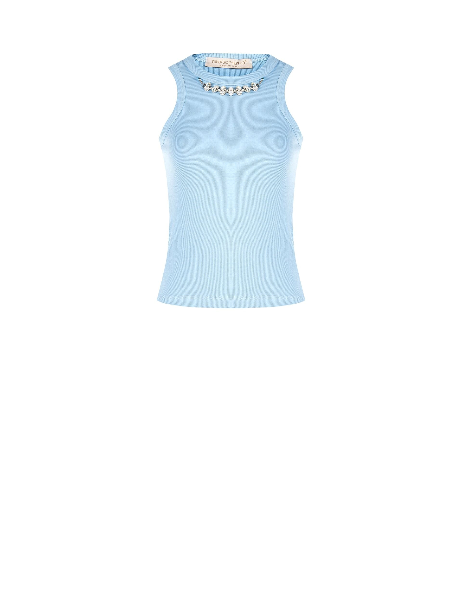 Ribbed Cotton Mix Fitted Top With Removable Jewel Necklace Rinascimento