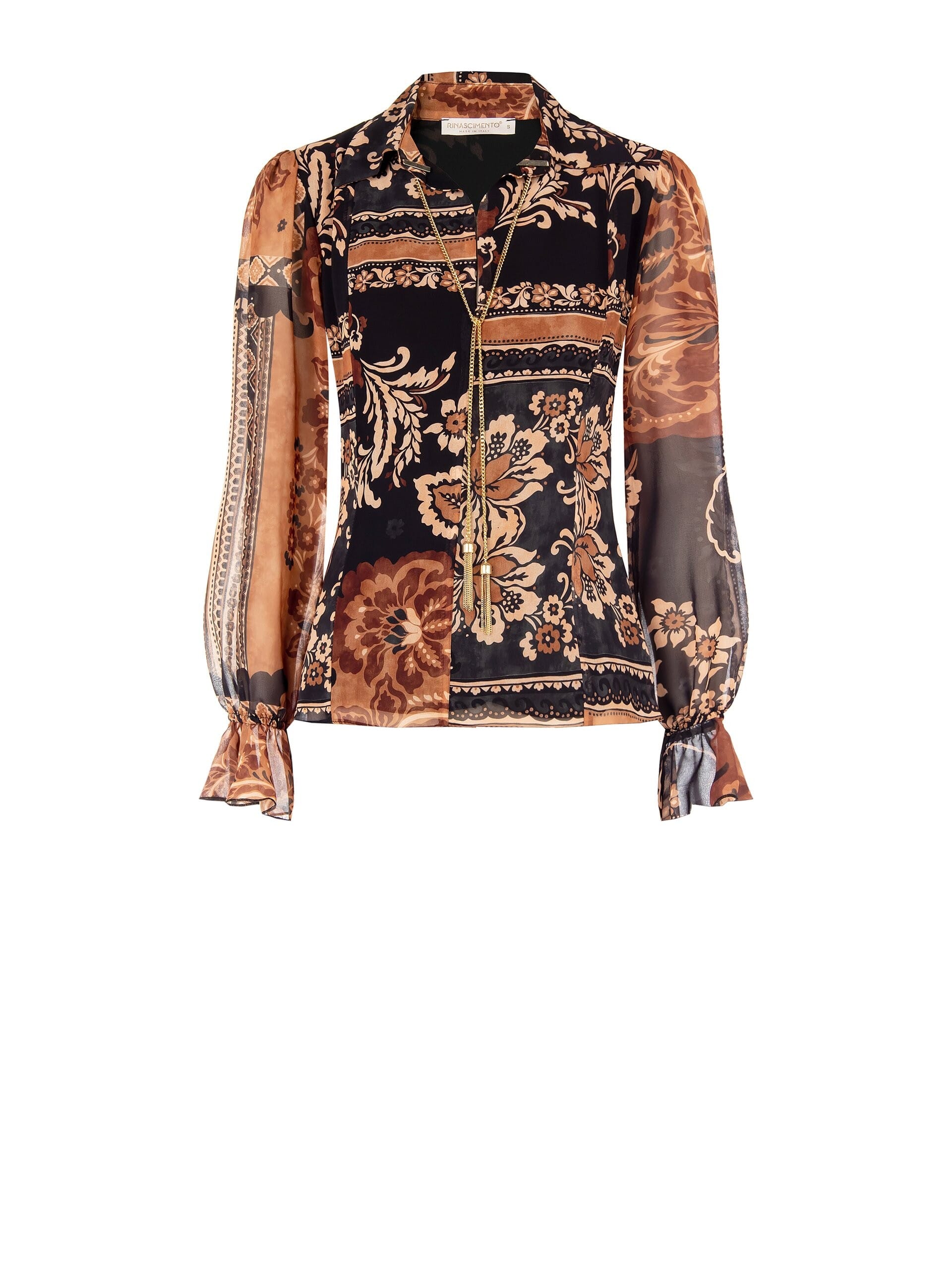 Blusa Ampia In Georgette Scollo A V Con Catena E Nappe Rinascimento