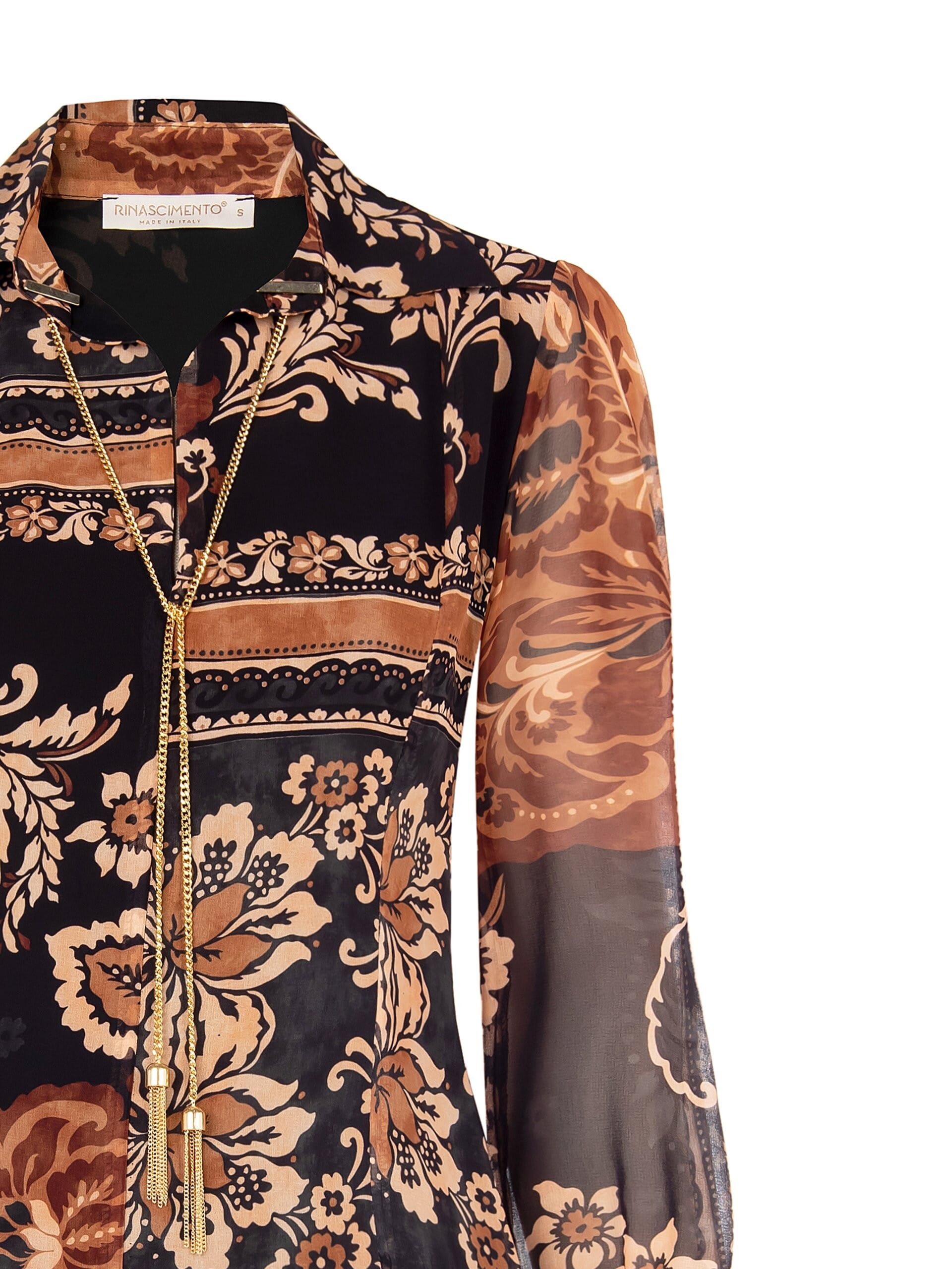 Blusa Ampia In Georgette Scollo A V Con Catena E Nappe Rinascimento