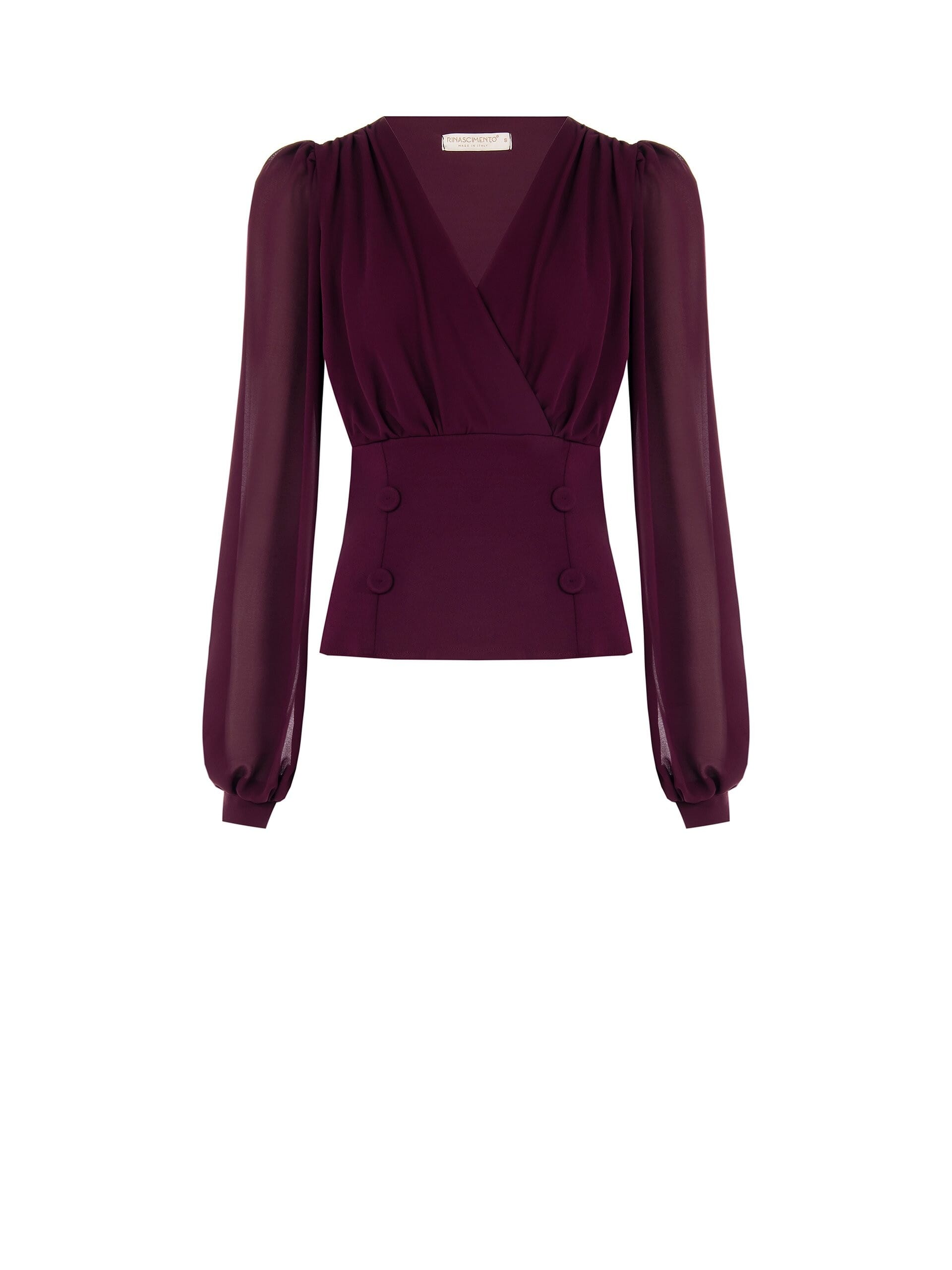 Chemisier ajusté en crêpe de scuba avec encolure en V croisée et boutons Rinascimento