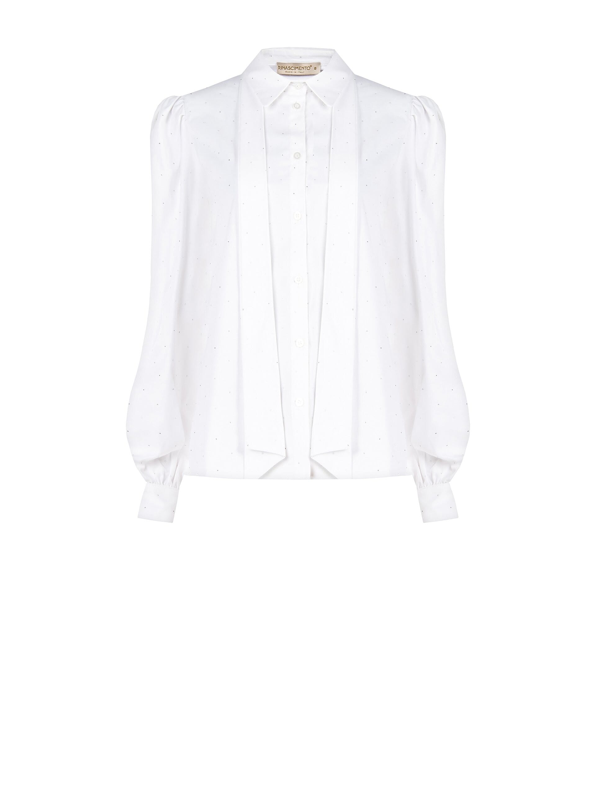 Chemise large en coton mélangé recouverte de petits strass avec nœud Rinascimento