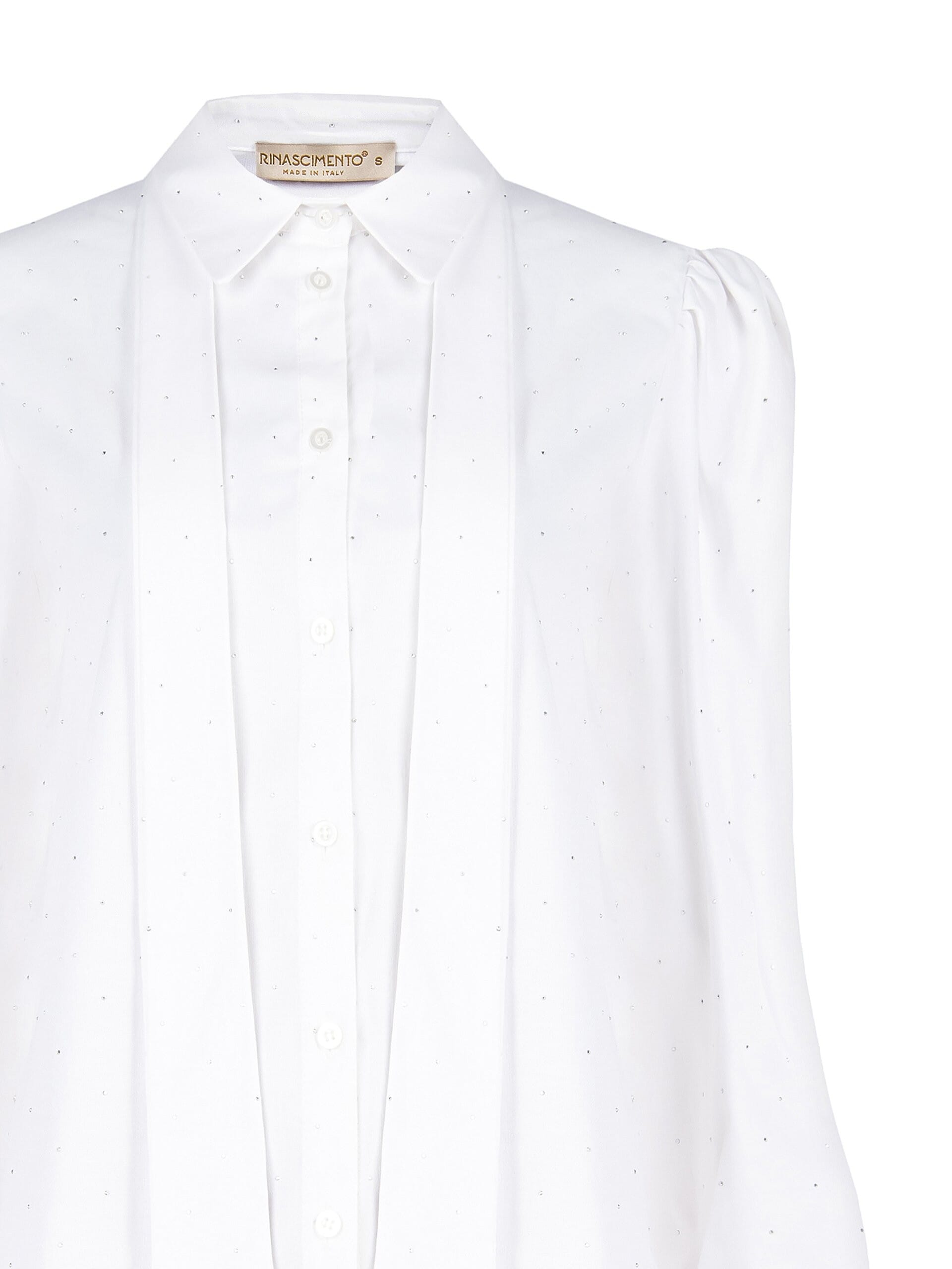 Chemise large en coton mélangé recouverte de petits strass avec nœud Rinascimento