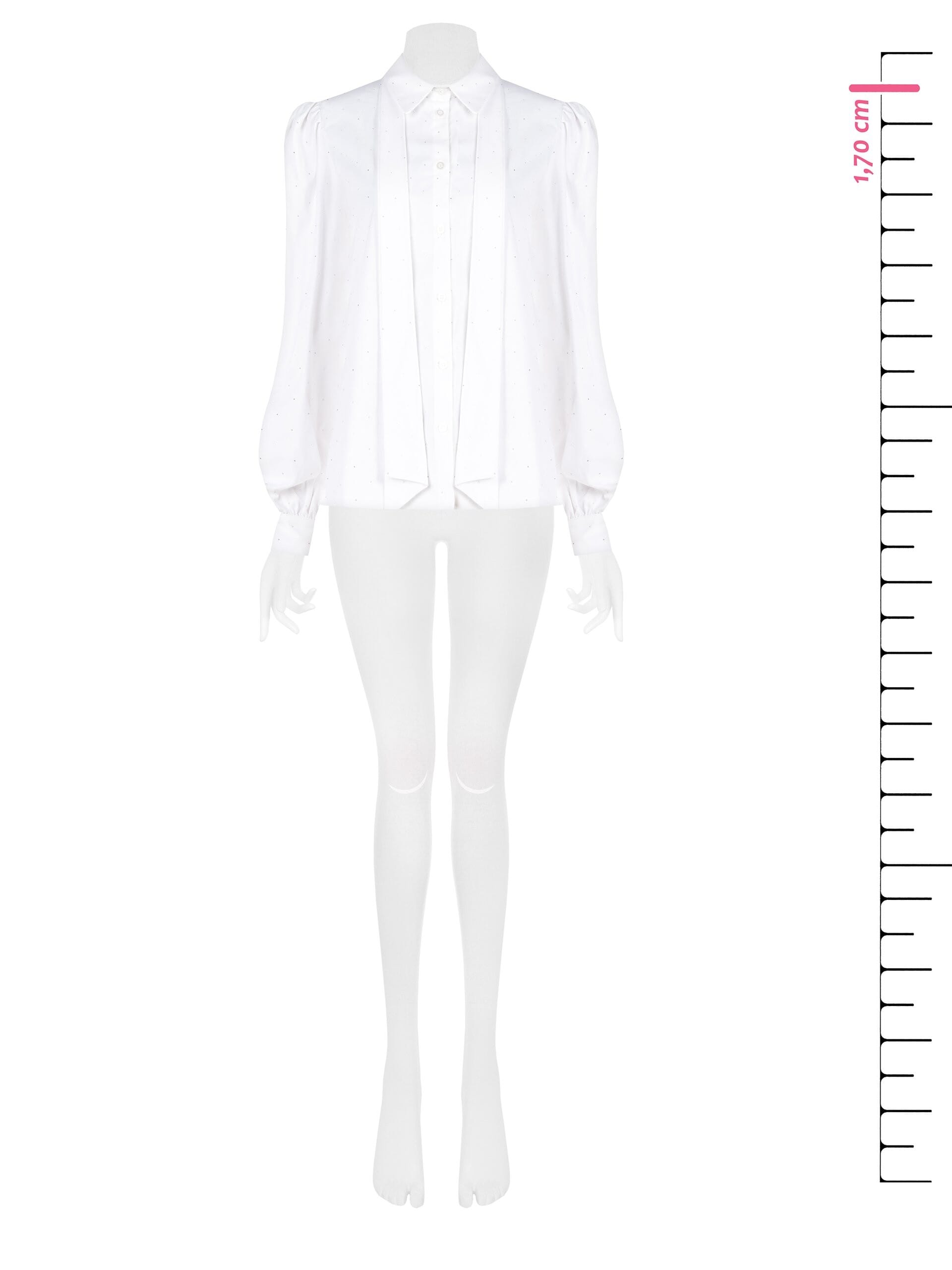 Chemise large en coton mélangé recouverte de petits strass avec nœud Rinascimento