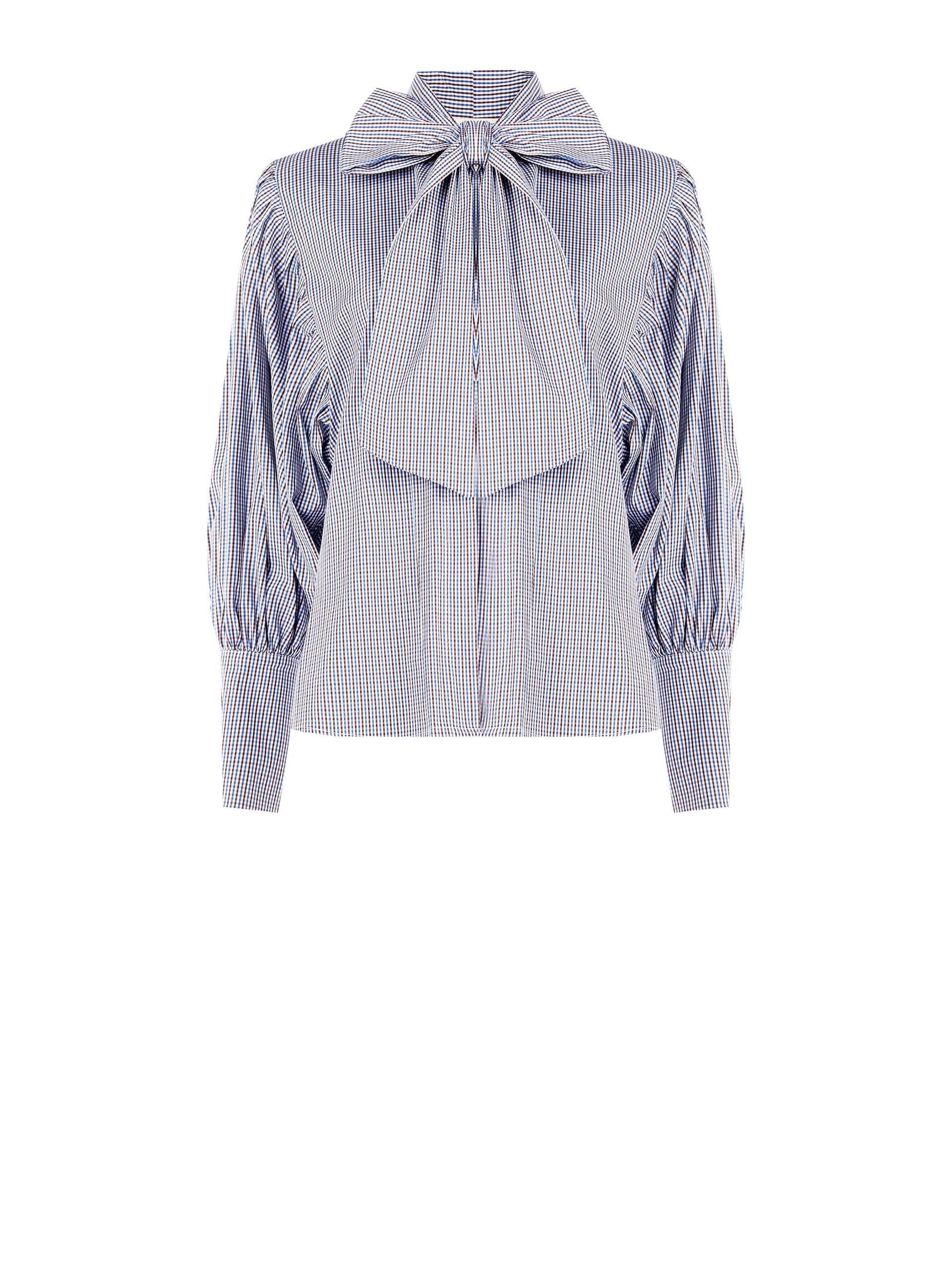 Camicia Ampia In Misto Cotone A Quadretti Con Maxi Maniche E Fiocco Rinascimento