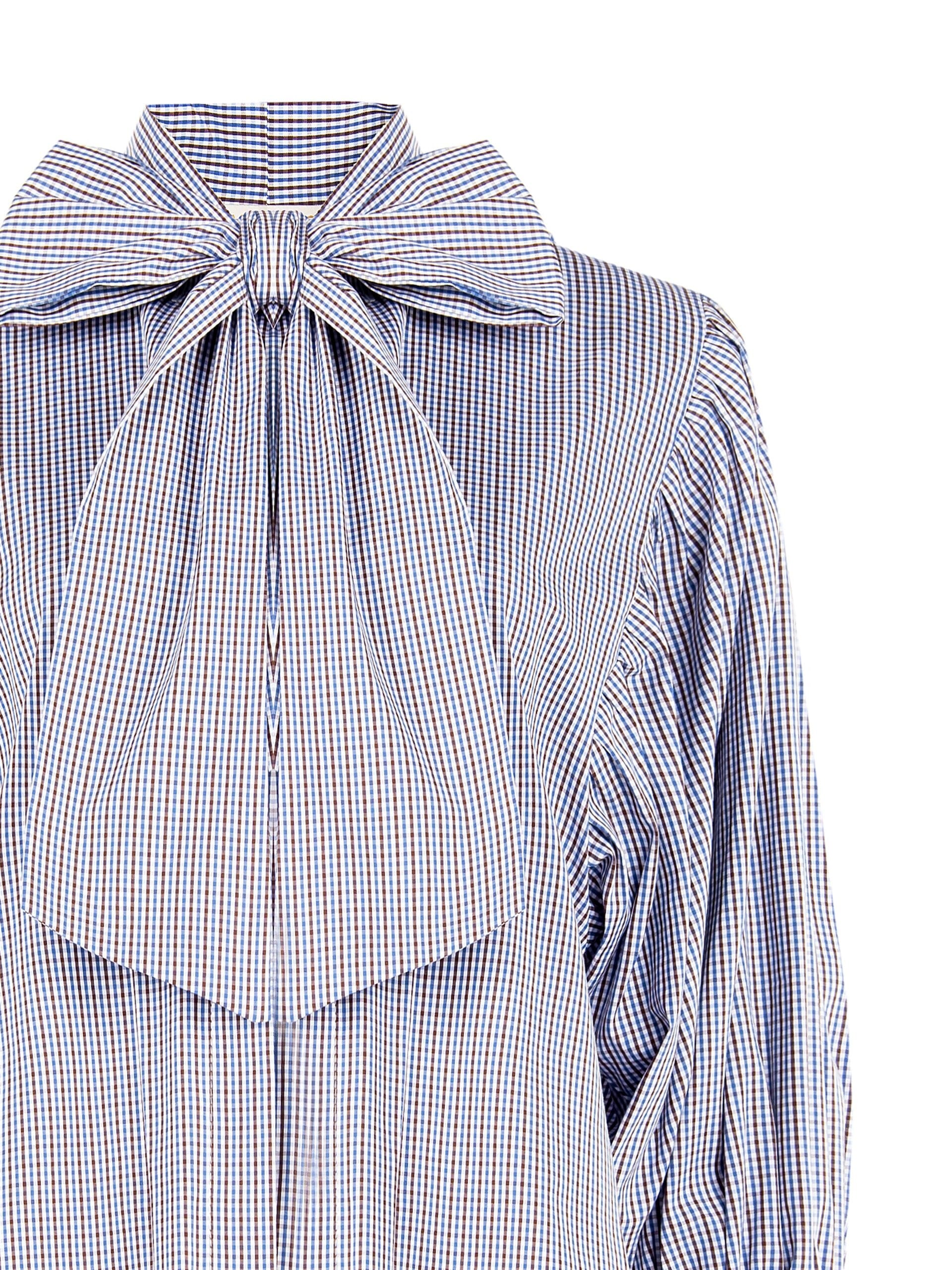 Camicia Ampia In Misto Cotone A Quadretti Con Maxi Maniche E Fiocco Rinascimento