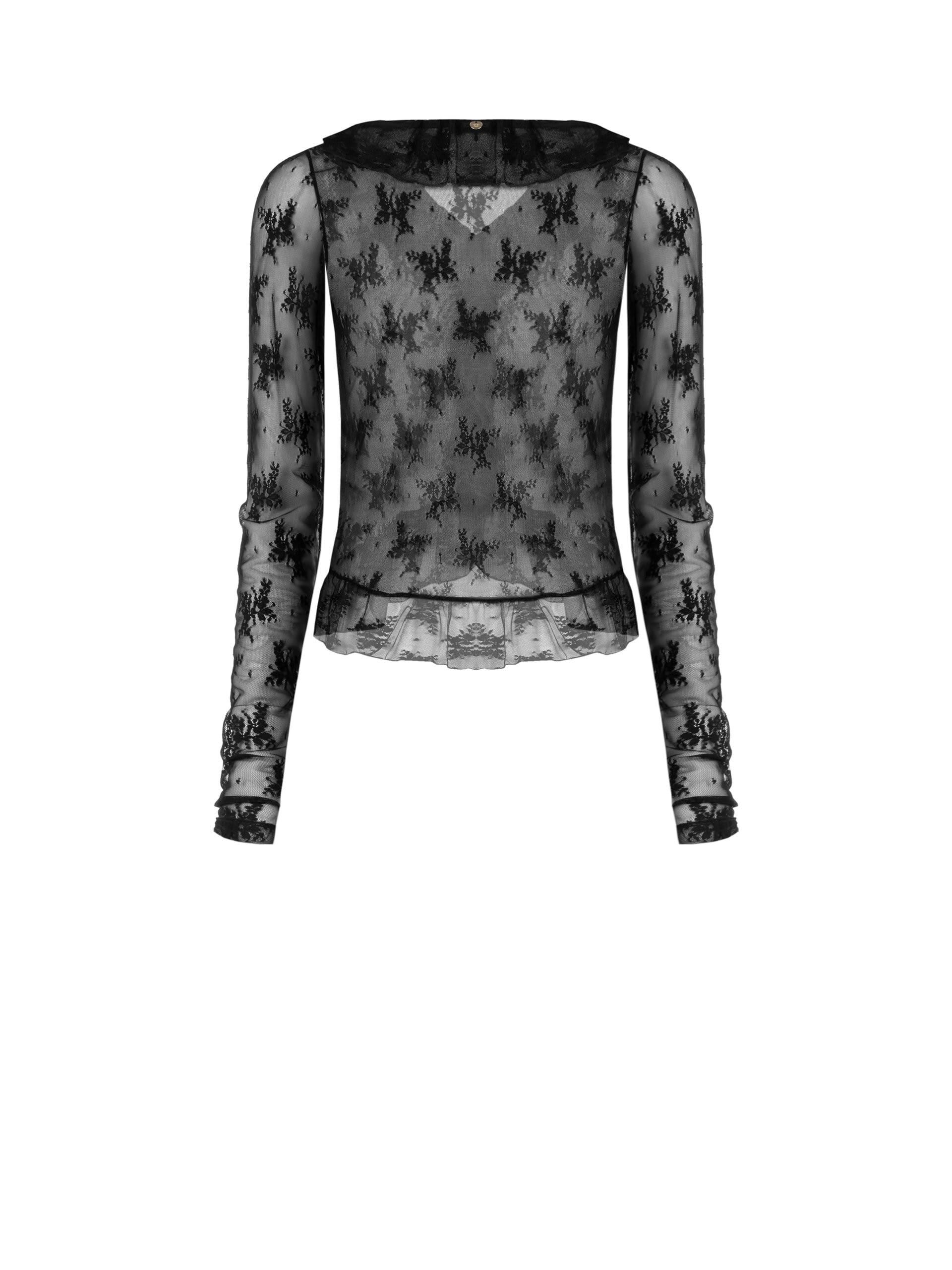 Rinascimento - Top plissé en dentelle à col en V avec volants