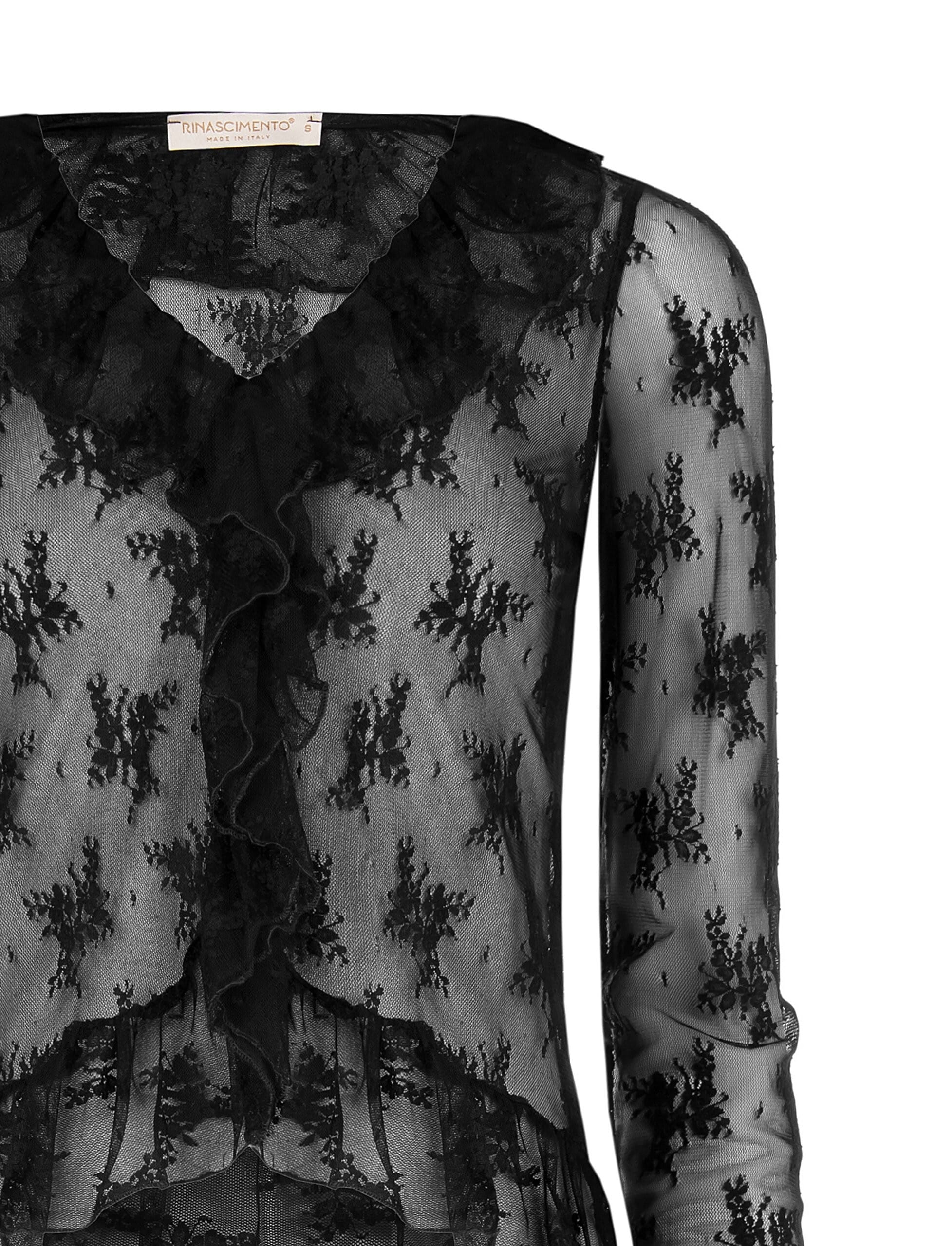 Rinascimento - Top plissé en dentelle à col en V avec volants