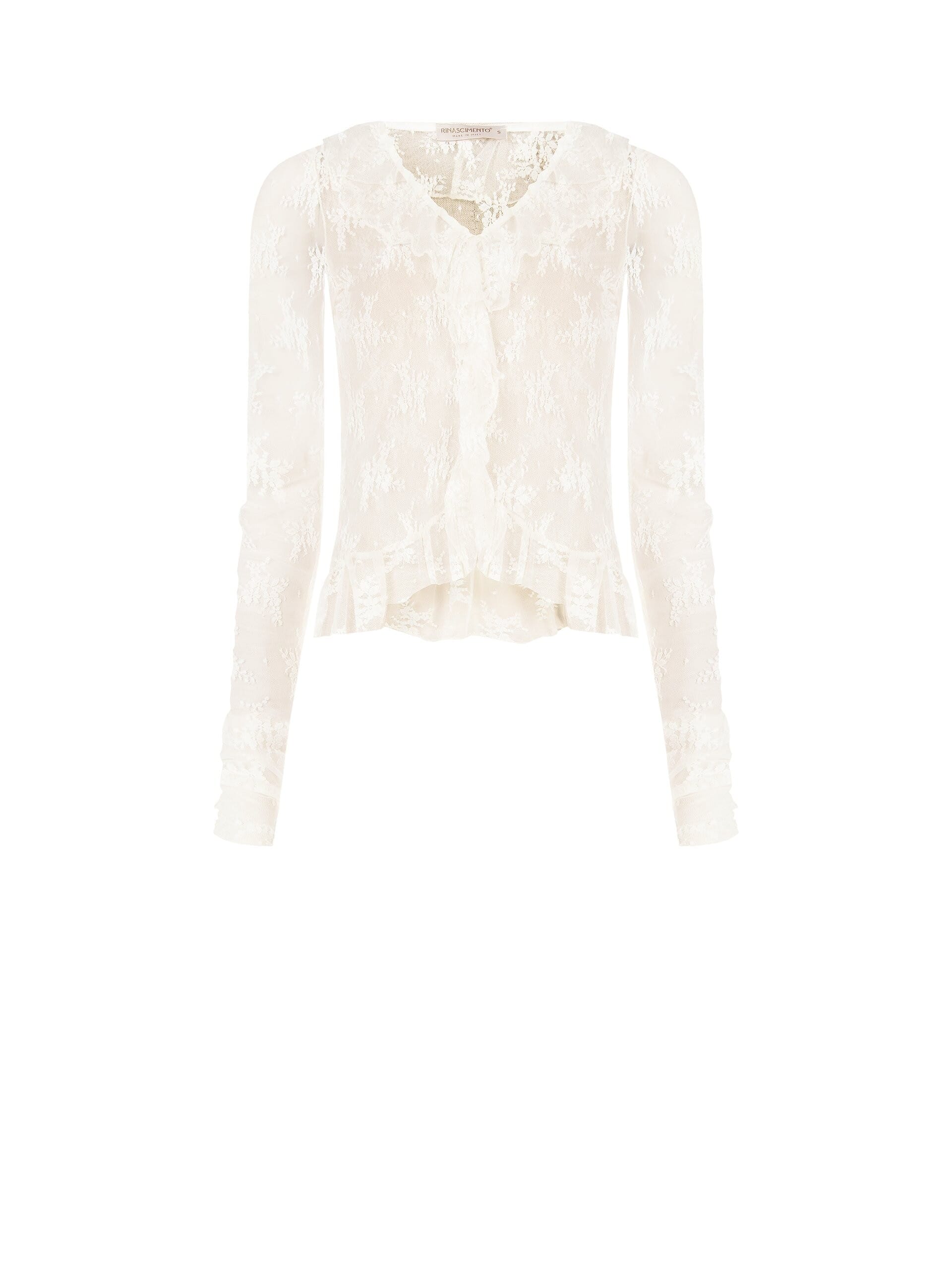 Rinascimento - Top plissé en dentelle à col en V avec volants