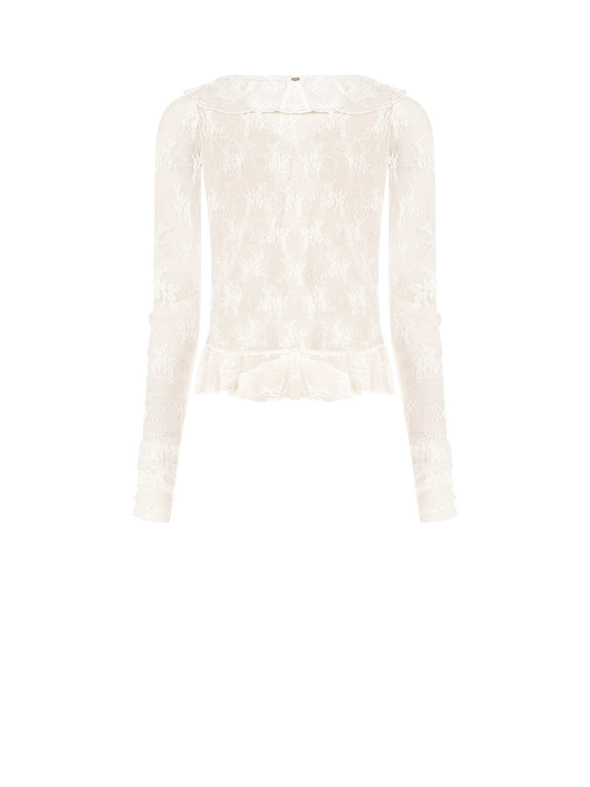 Rinascimento - Top plissé en dentelle à col en V avec volants