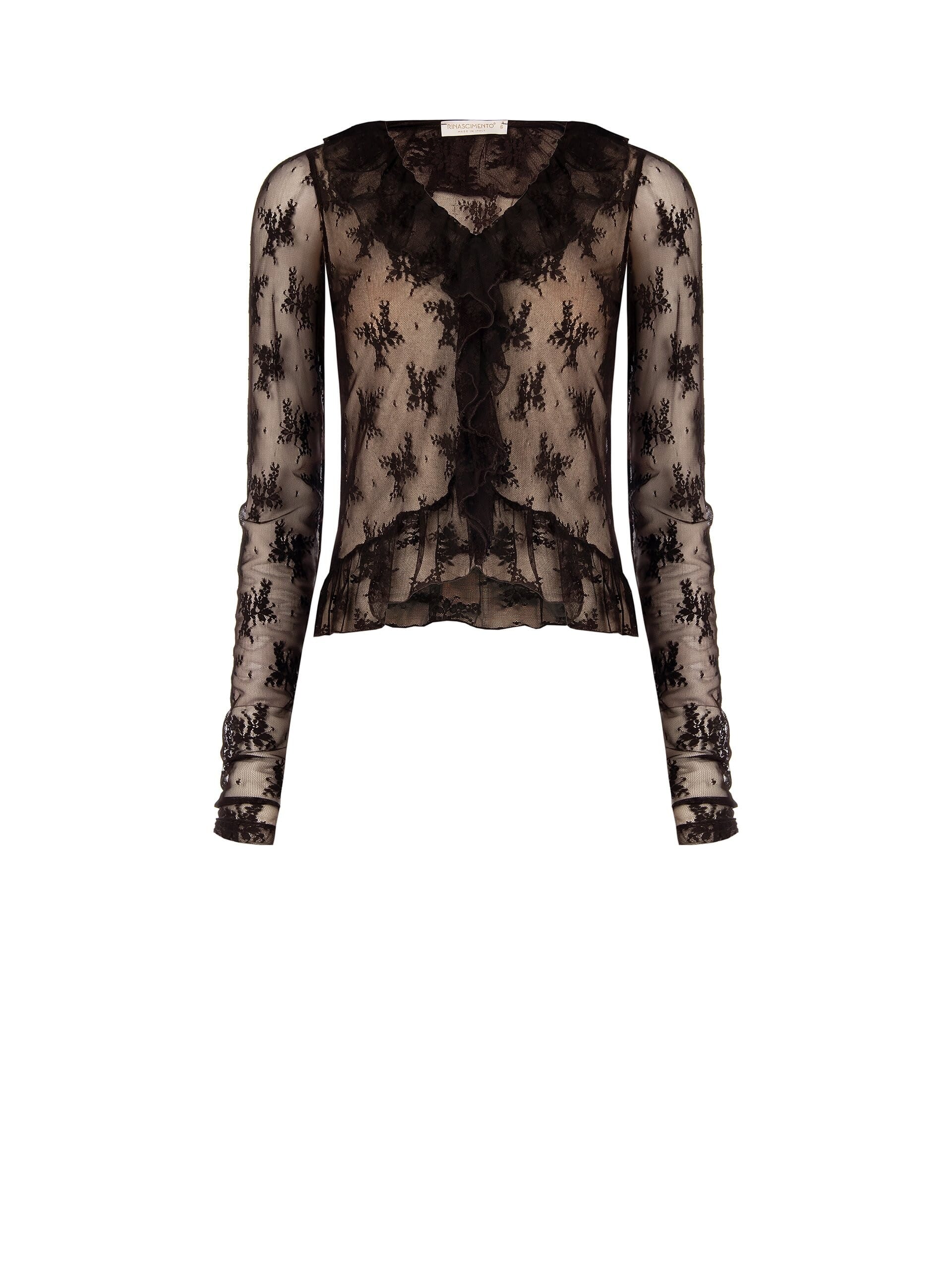 Rinascimento - Top plissé en dentelle à col en V avec volants