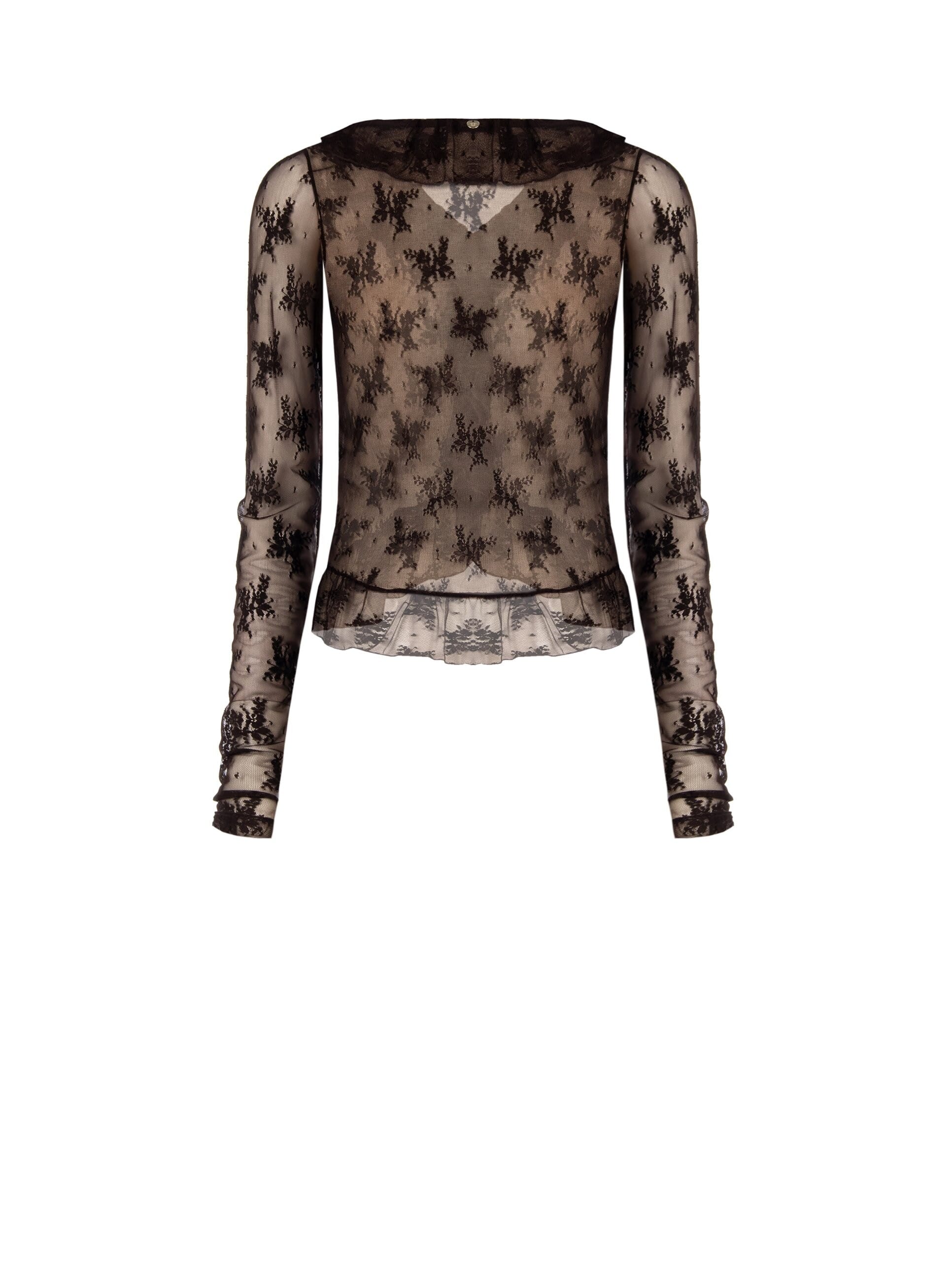 Rinascimento - Top plissé en dentelle à col en V avec volants